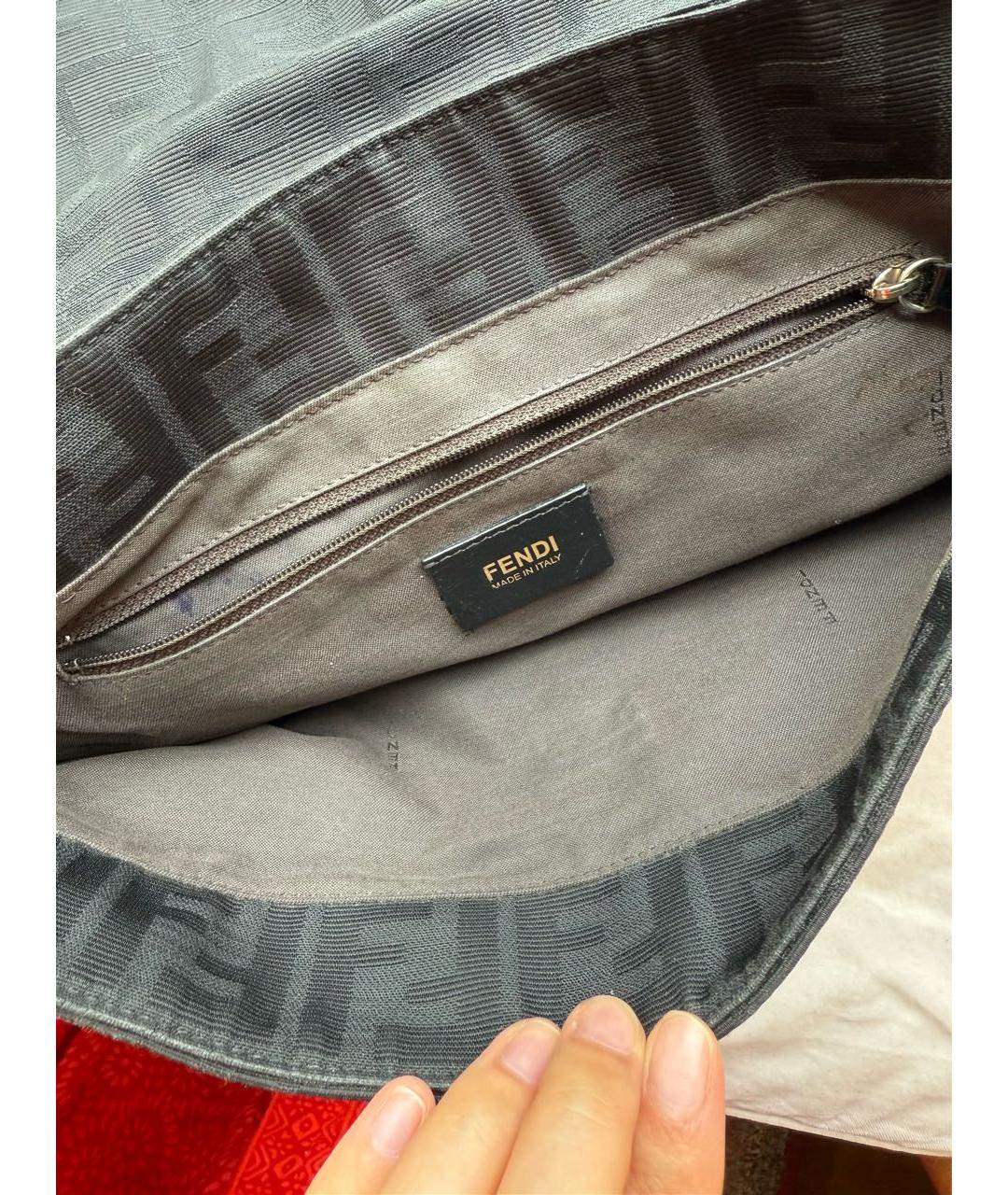 FENDI Антрацитовая жаккардовая сумка с короткими ручками, фото 4