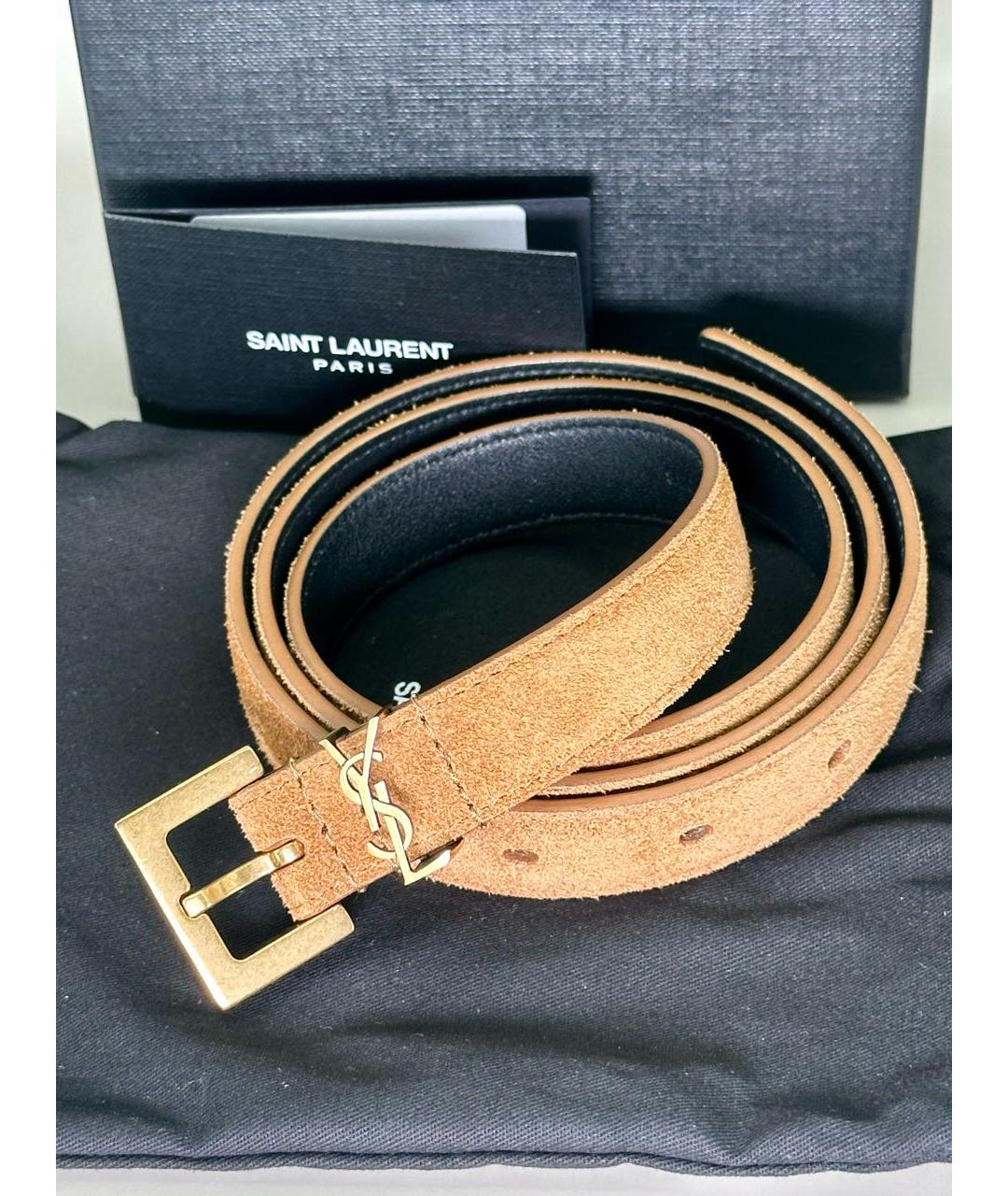 SAINT LAURENT Коричневый замшевый ремень, фото 4