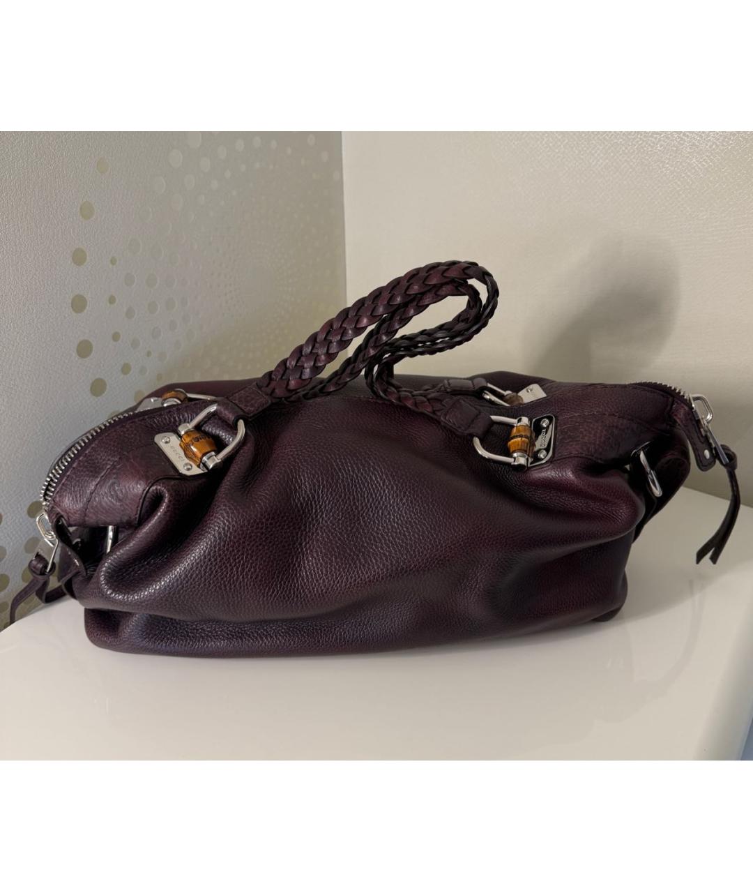 GUCCI Бордовая кожаная сумка с короткими ручками, фото 6