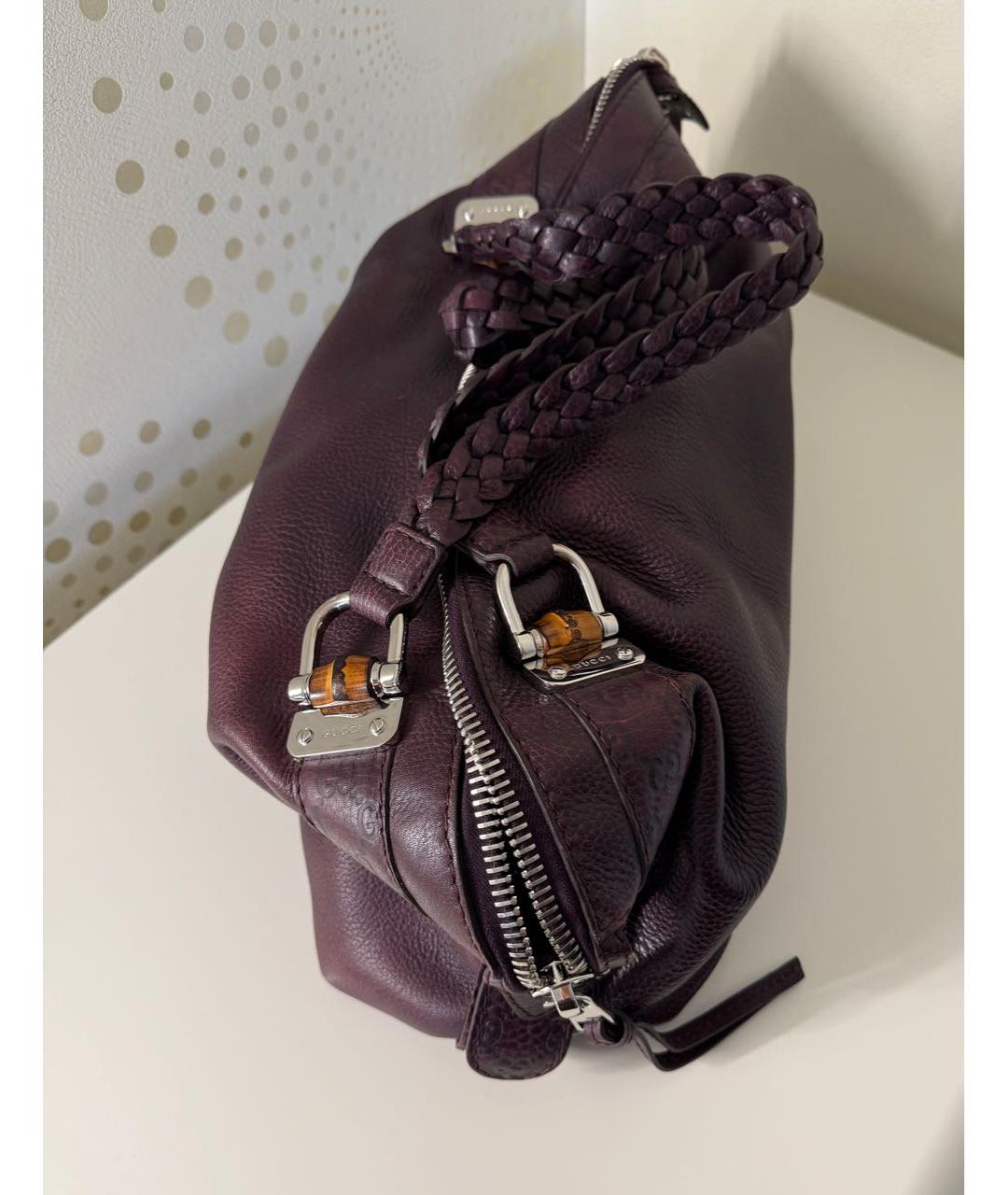 GUCCI Бордовая кожаная сумка с короткими ручками, фото 2