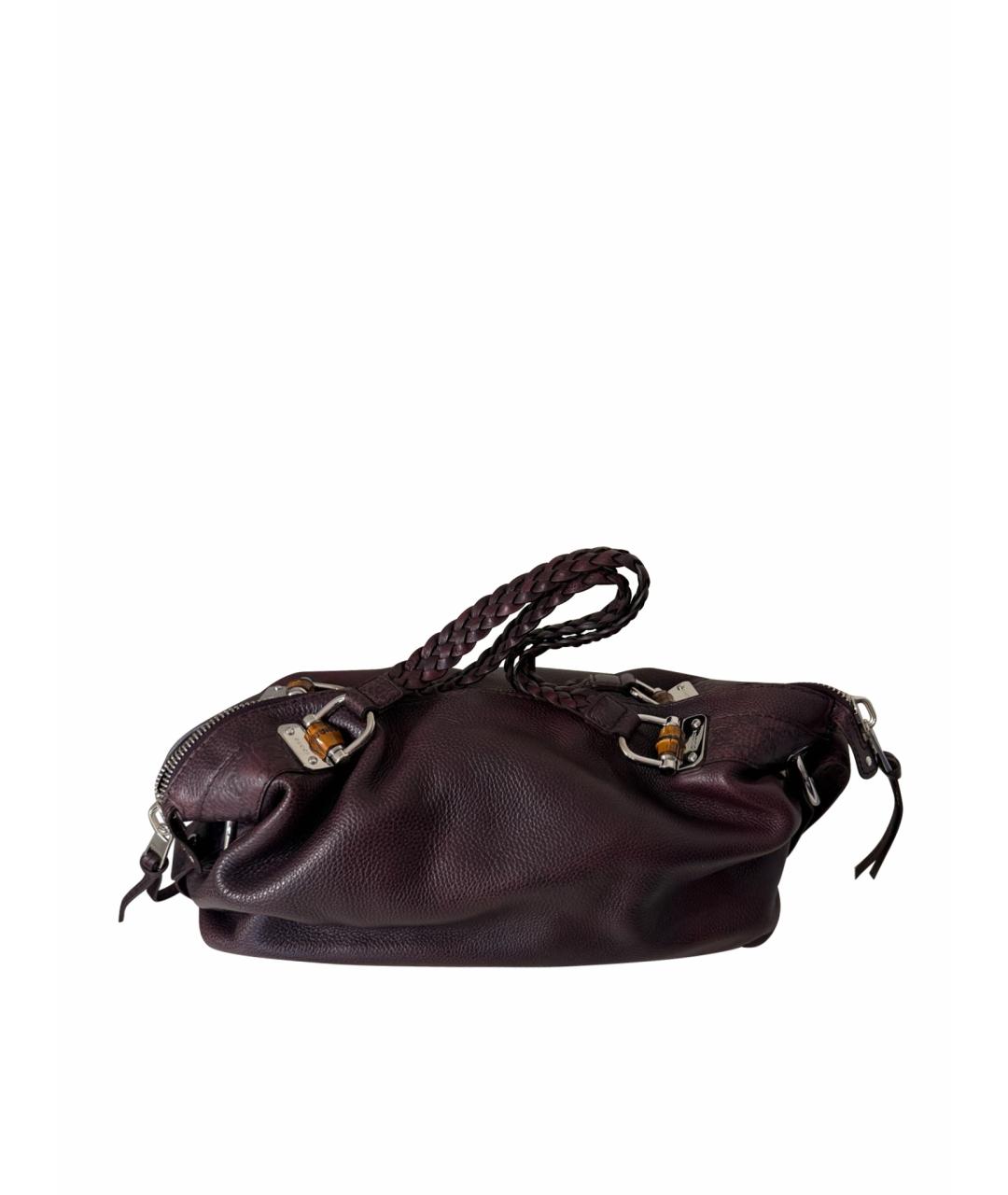 GUCCI Бордовая кожаная сумка с короткими ручками, фото 1