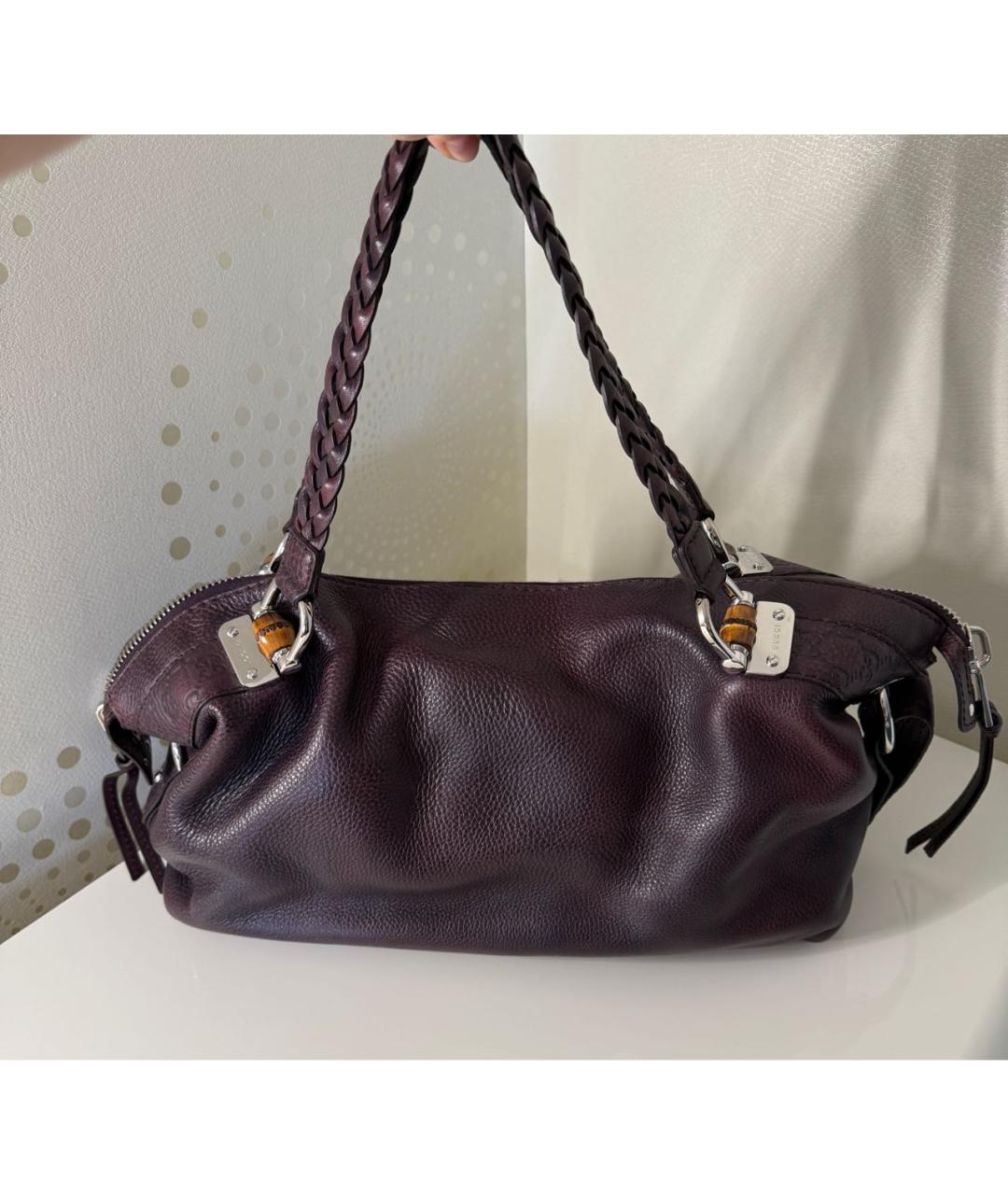 GUCCI Бордовая кожаная сумка с короткими ручками, фото 3