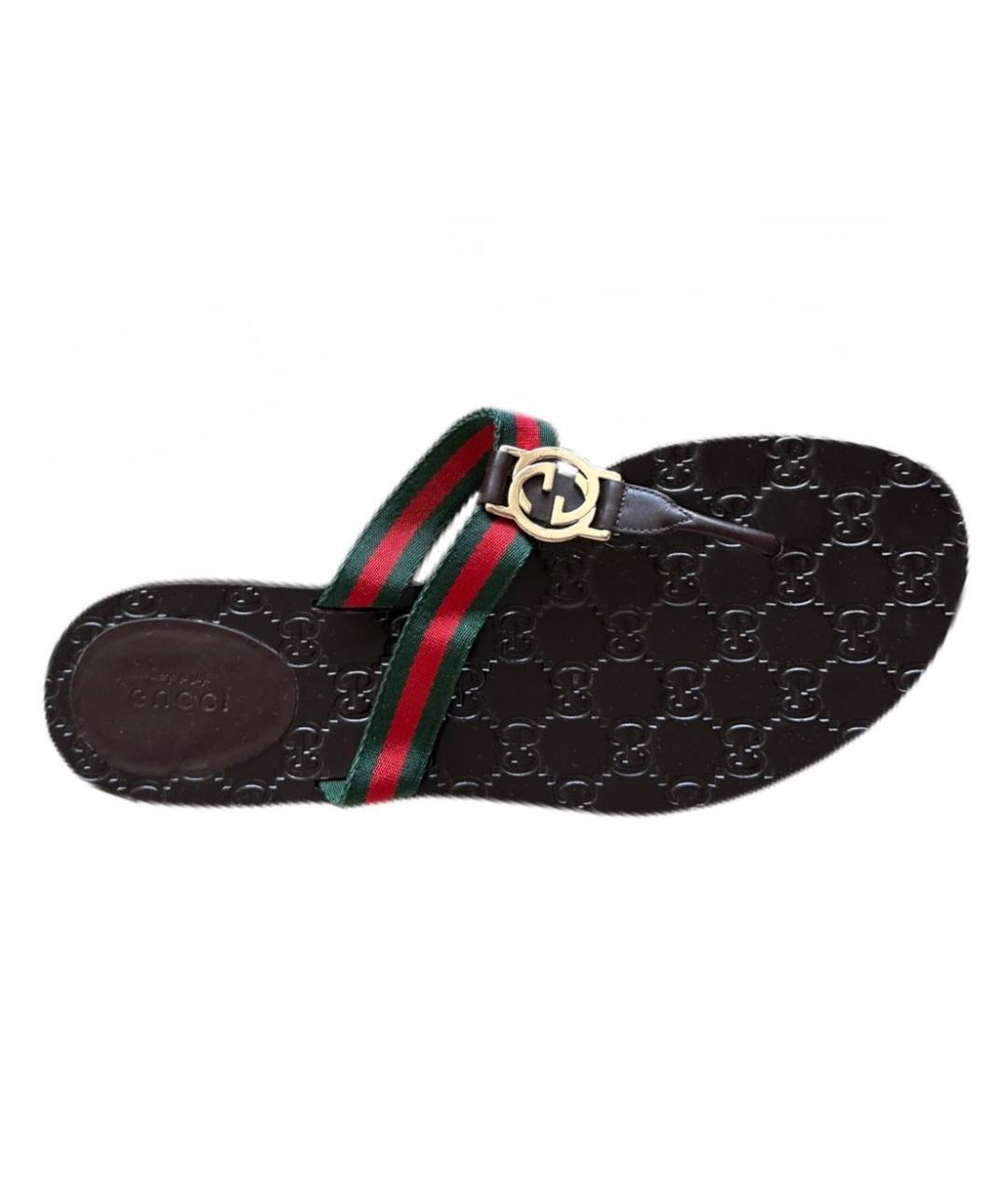 GUCCI Коричневые кожаные шлепанцы, фото 1