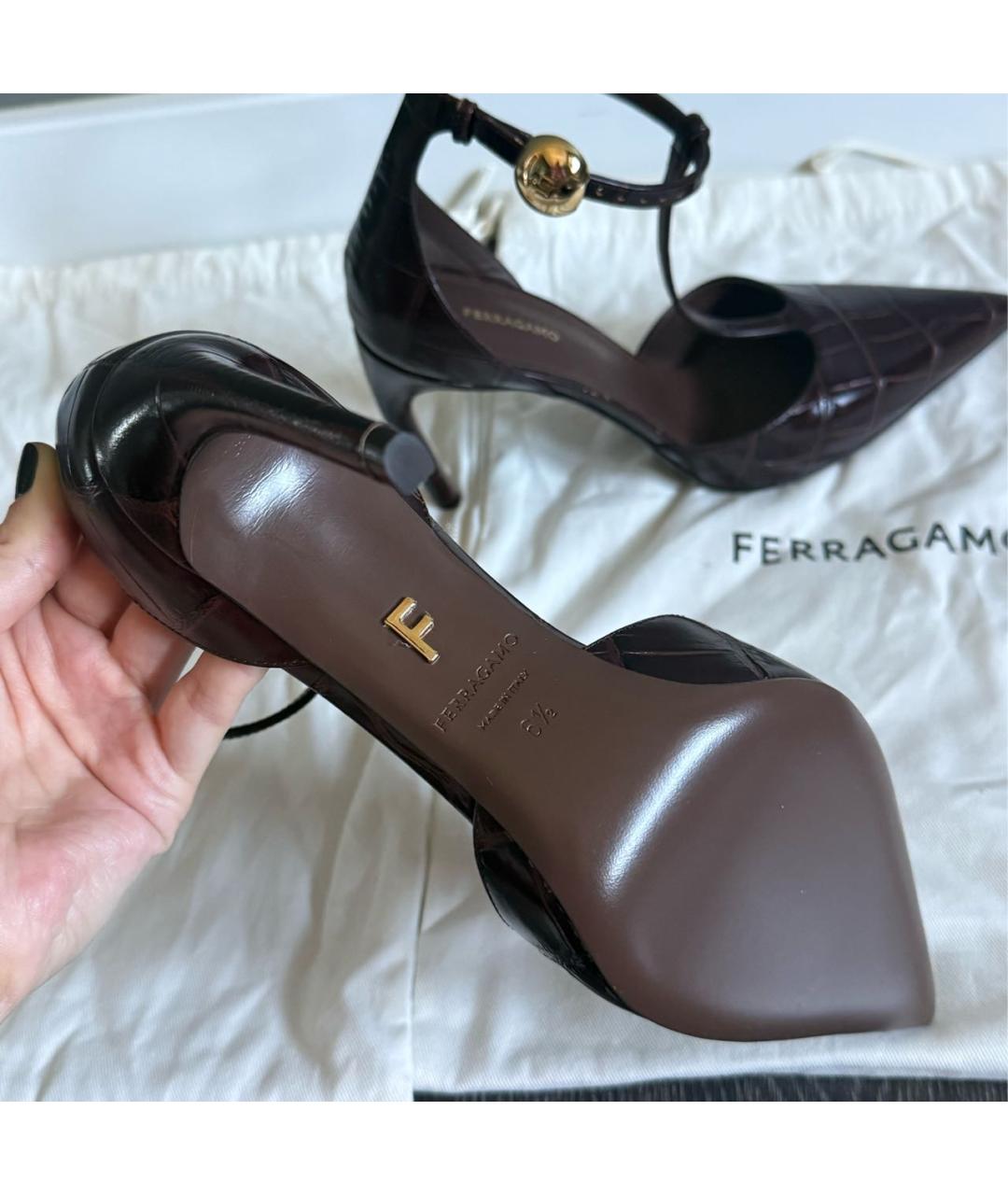 FERRAGAMO Коричневые кожаные туфли, фото 5