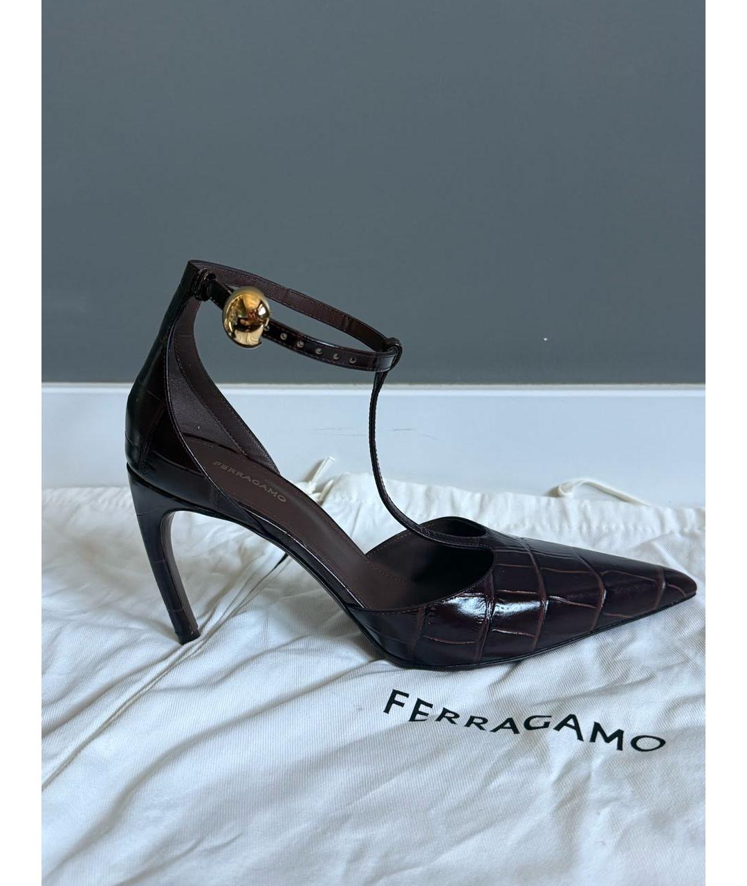 FERRAGAMO Коричневые кожаные туфли, фото 8