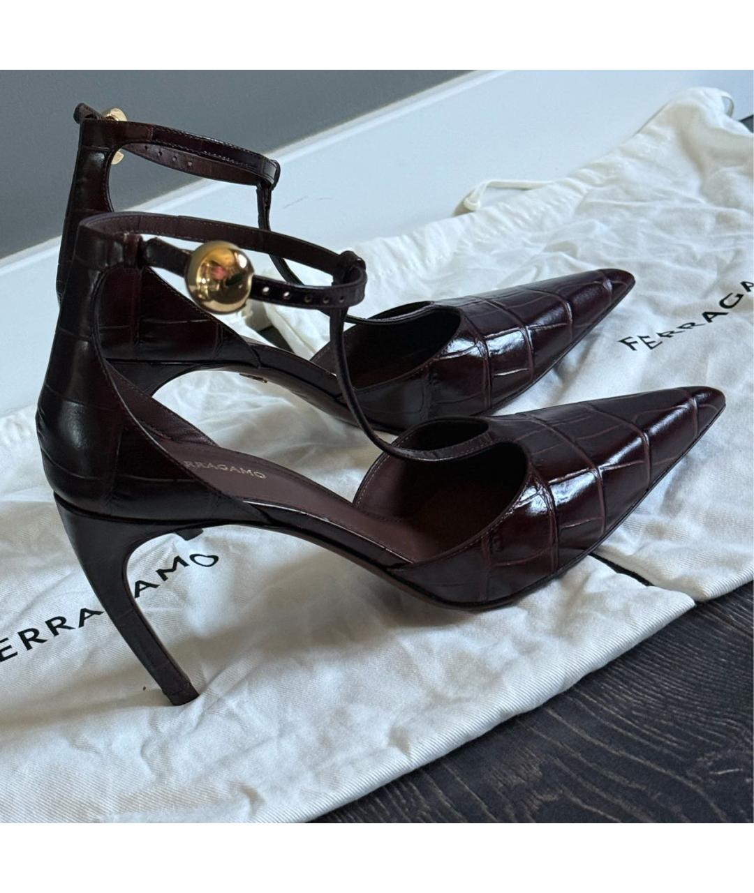 FERRAGAMO Коричневые кожаные туфли, фото 7
