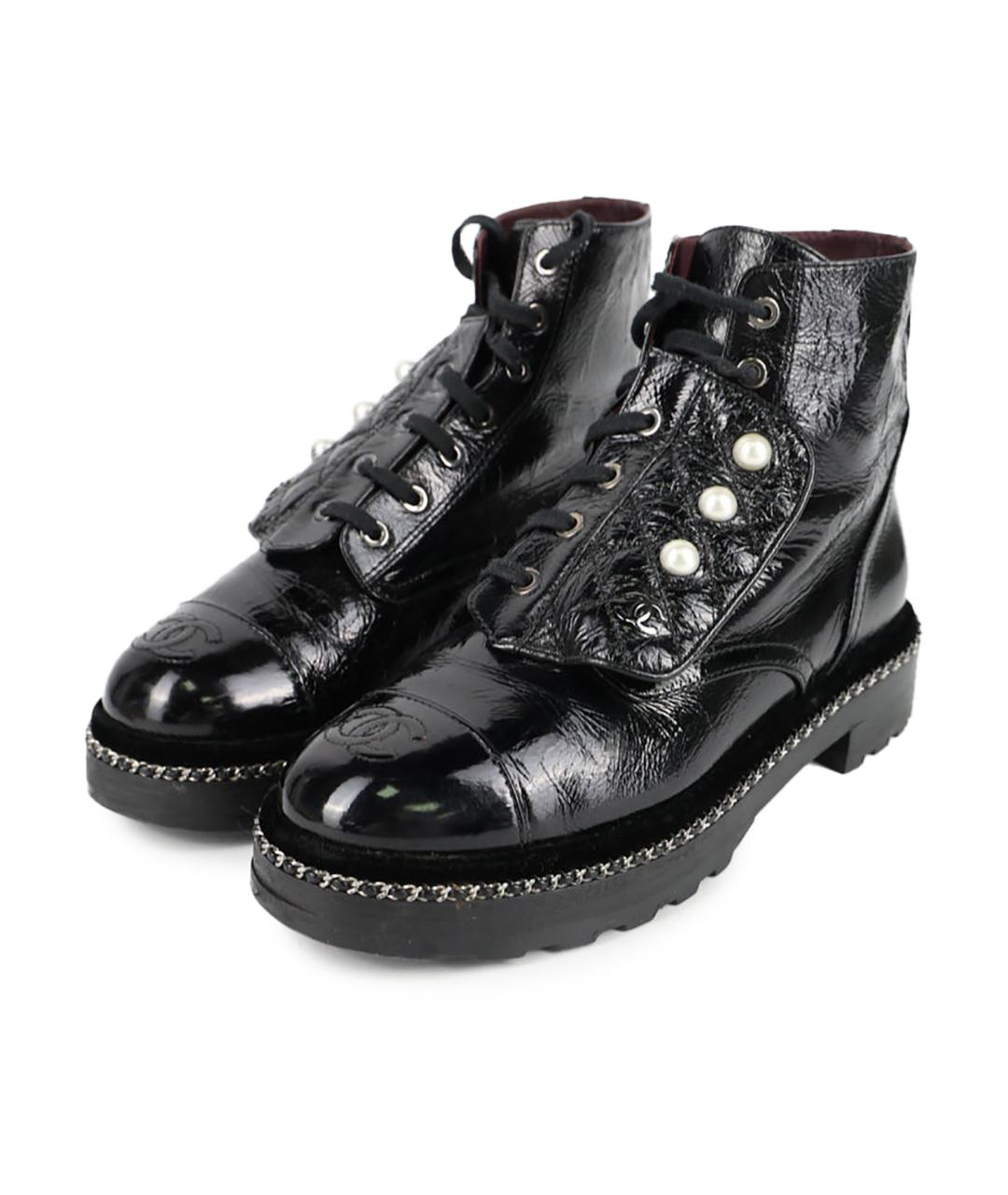 CHANEL Черные ботинки из лакированной кожи, фото 2