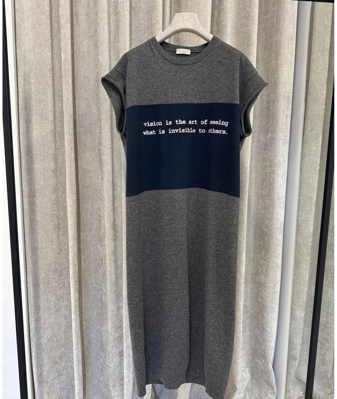 BRUNELLO CUCINELLI Антрацитовое шерстяное повседневное платье, фото 5