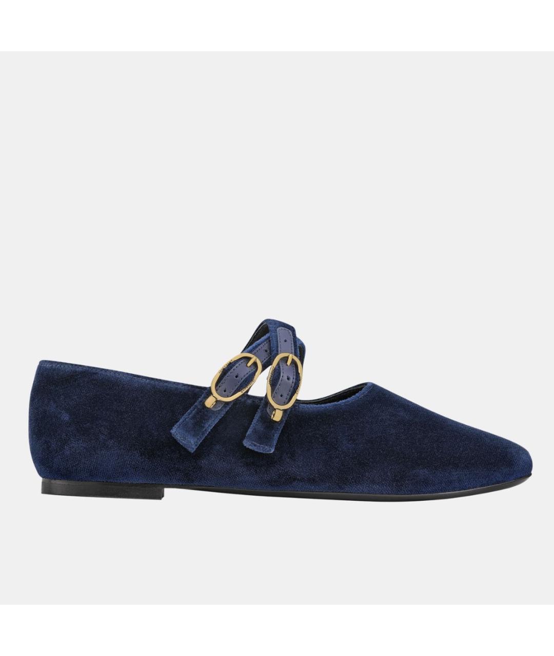 LONGCHAMP Синие бархатные балетки, фото 2