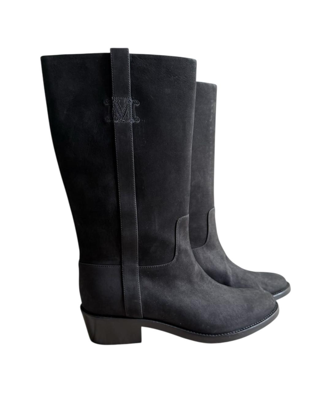 MAX MARA Черные нубуковые сапоги, фото 1