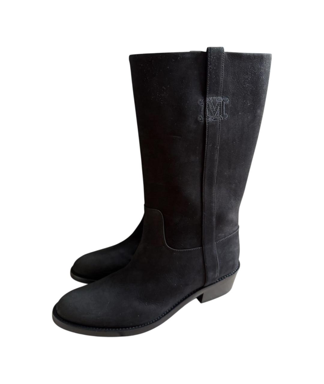 MAX MARA Черные нубуковые сапоги, фото 4