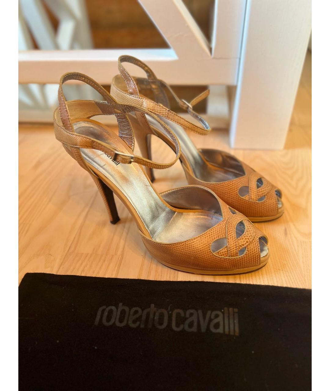 ROBERTO CAVALLI Коричневые кожаные босоножки, фото 5