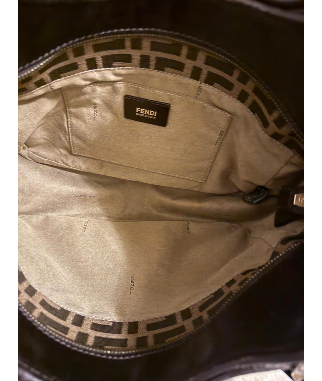 FENDI Коричневая тканевая сумка с короткими ручками, фото 3