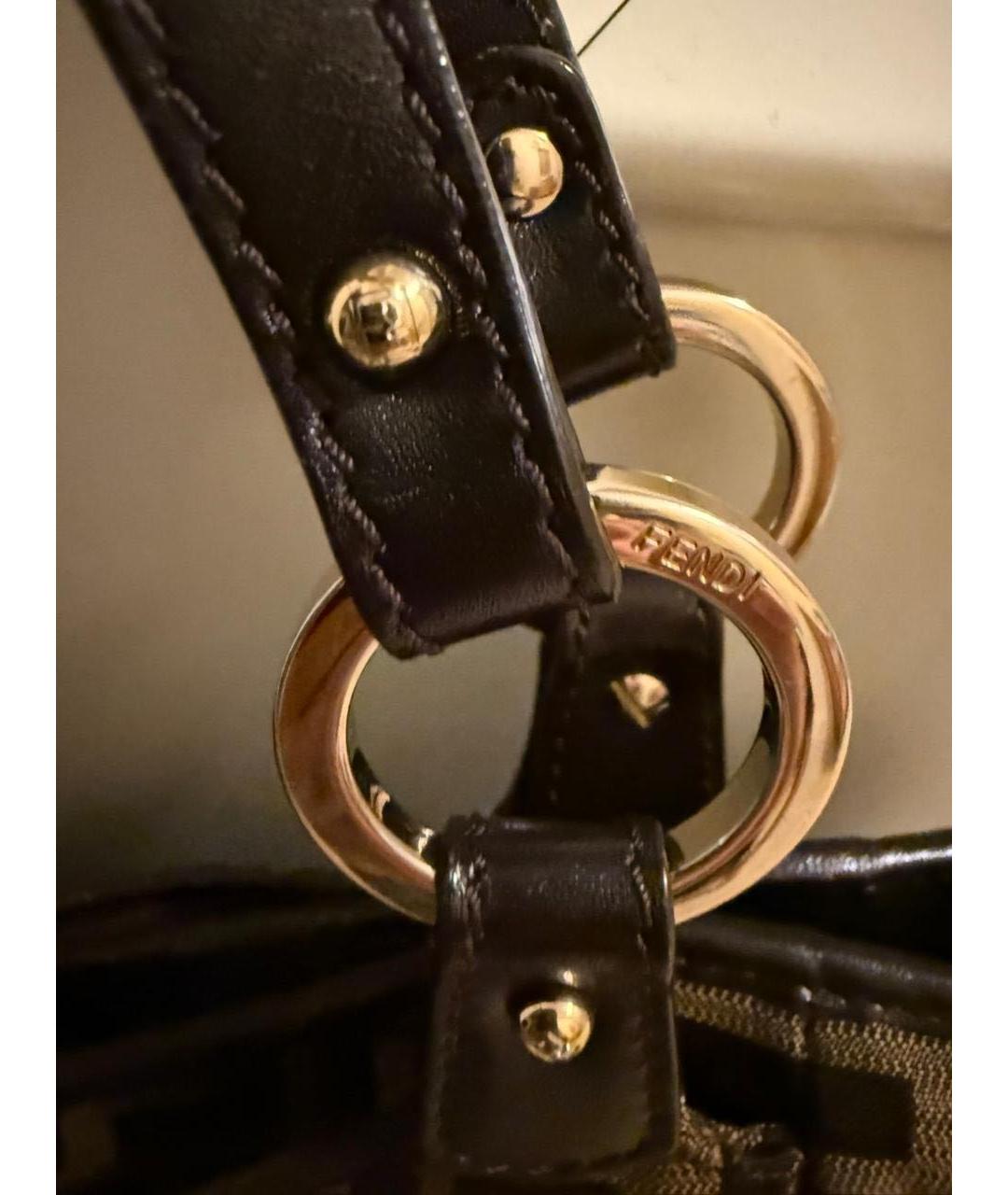FENDI Коричневая тканевая сумка с короткими ручками, фото 2