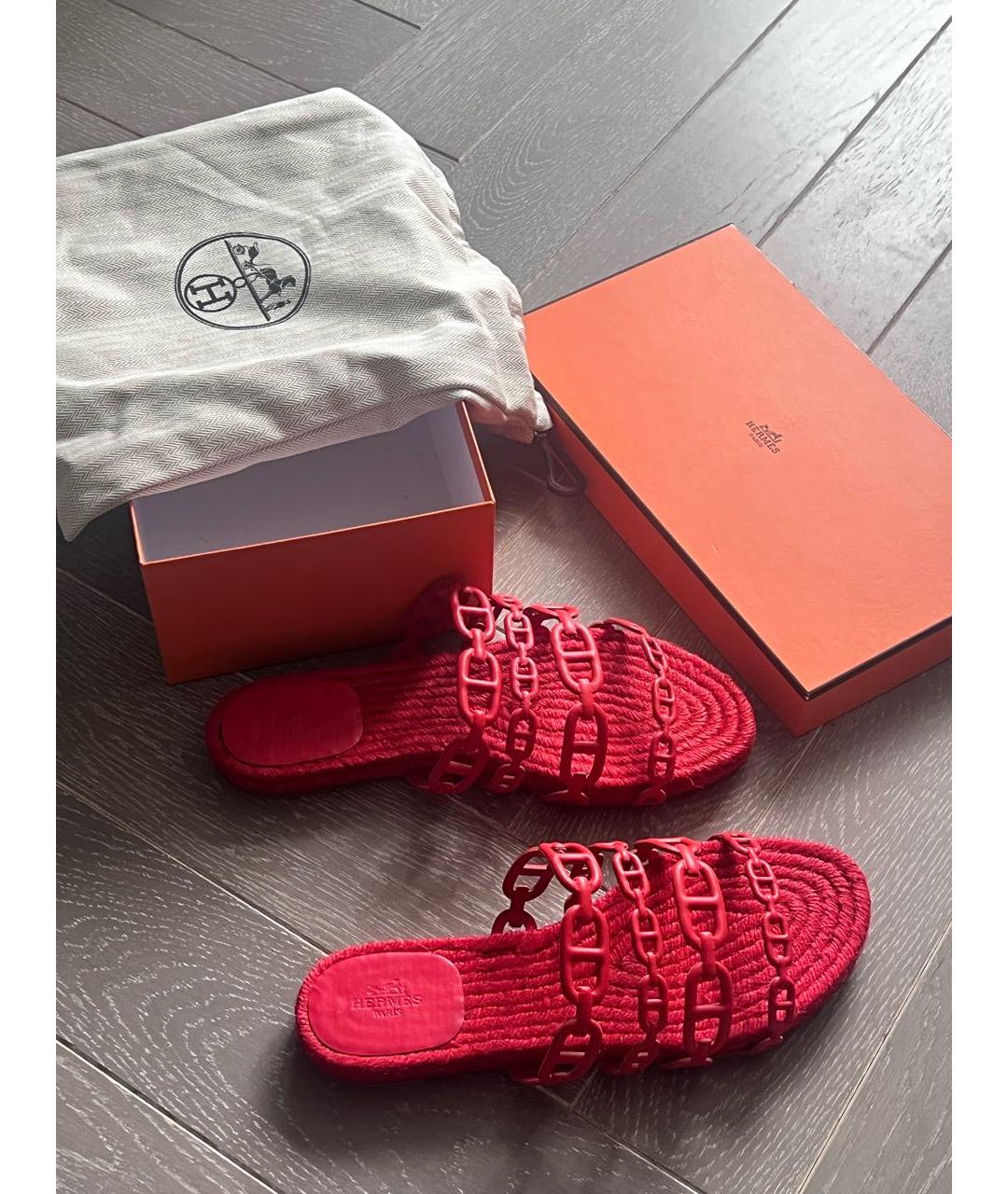 HERMES Оранжевое кожаные шлепанцы, фото 4