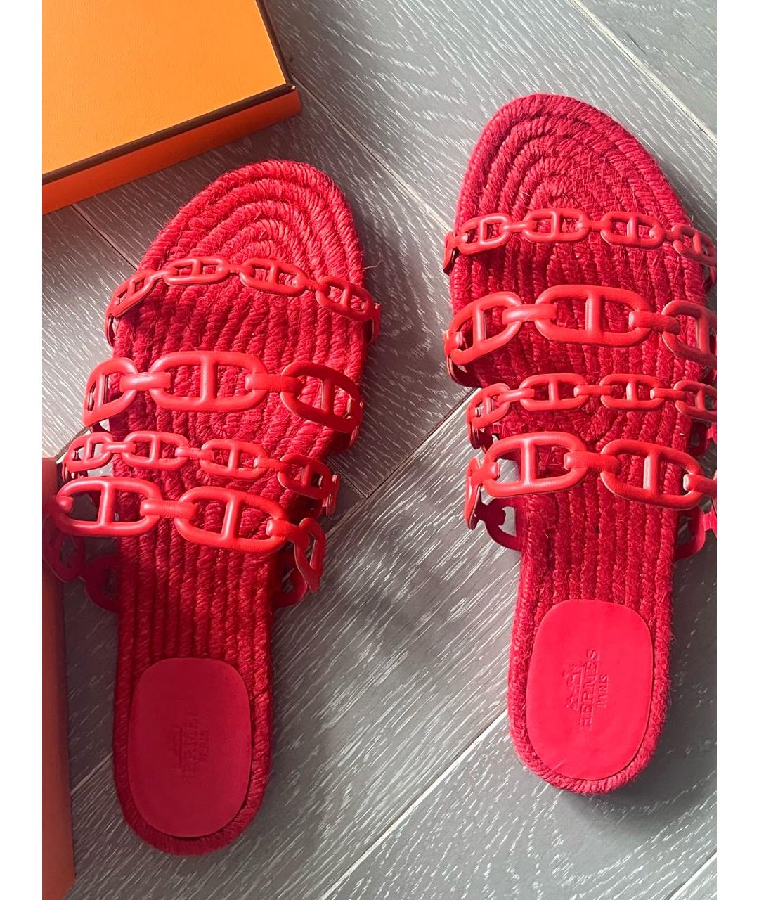 HERMES Оранжевое кожаные шлепанцы, фото 2