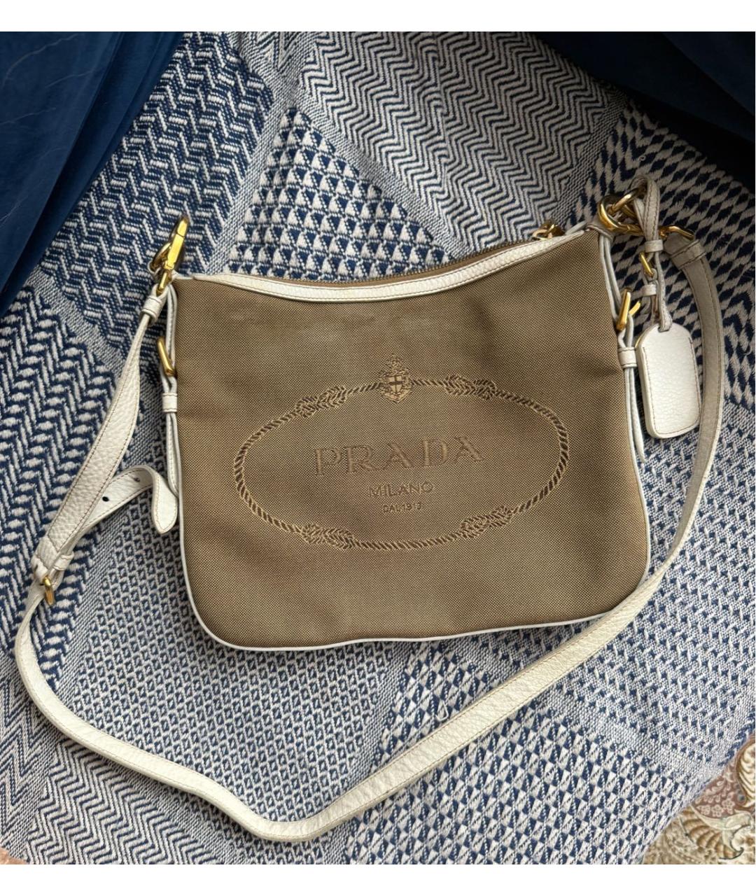 PRADA Бежевая тканевая сумка через плечо, фото 2