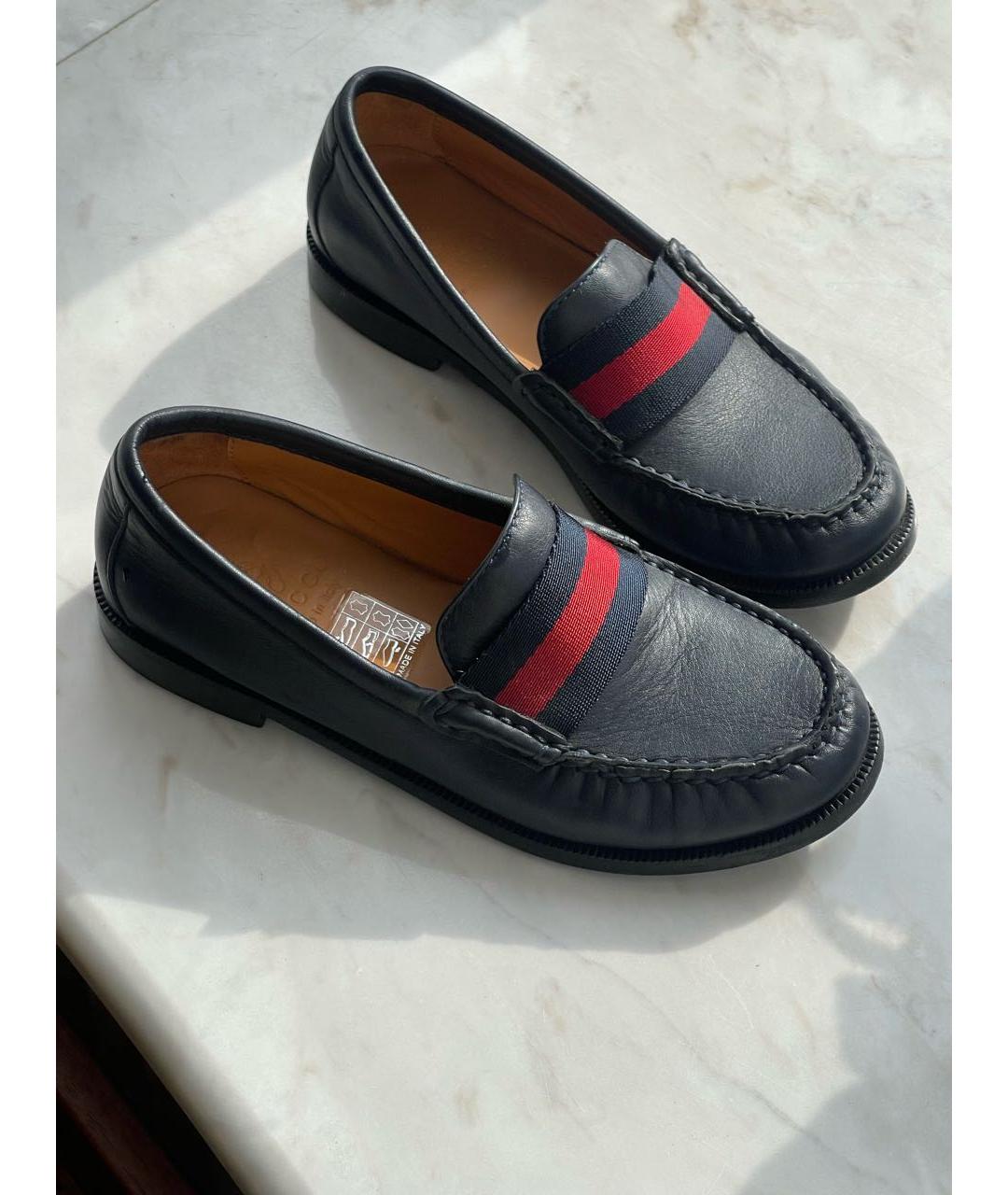 GUCCI Темно-синие кожаные лоферы/мокасины, фото 2