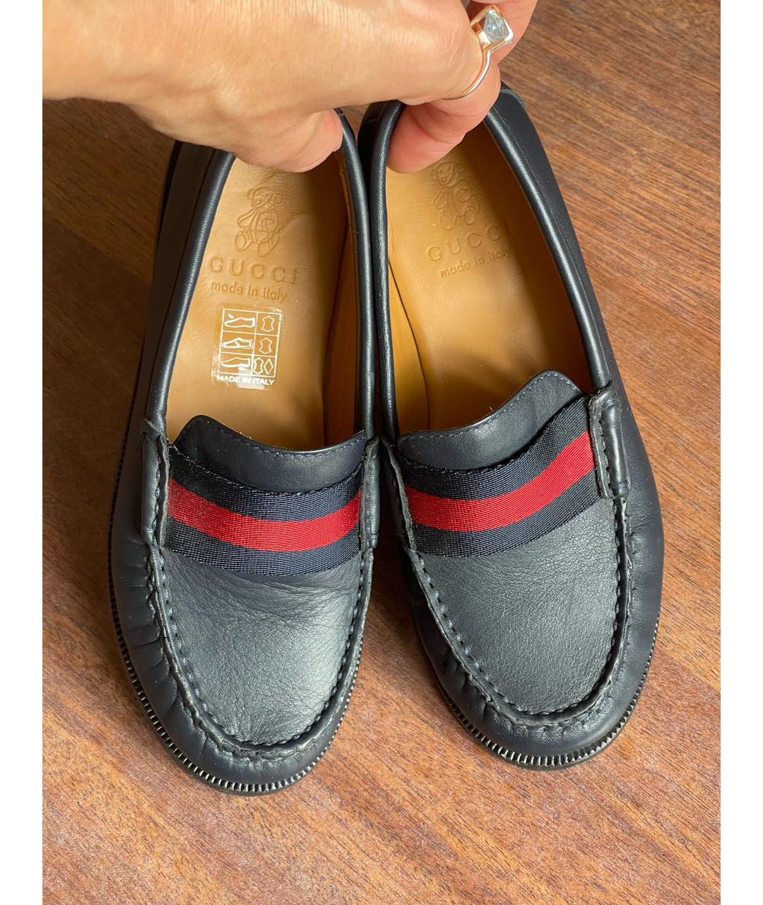 GUCCI Темно-синие кожаные лоферы/мокасины, фото 9