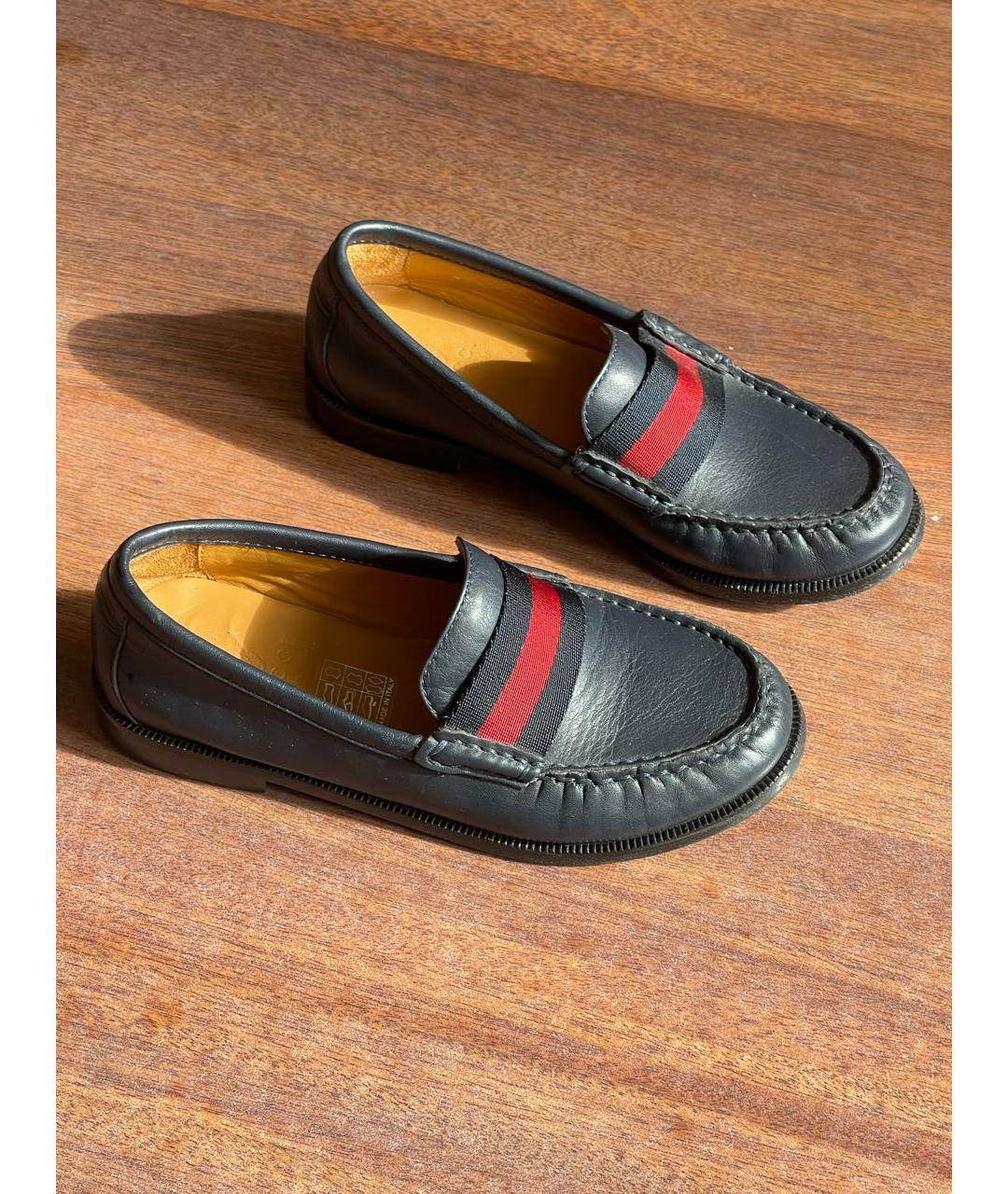 GUCCI Темно-синие кожаные лоферы/мокасины, фото 4