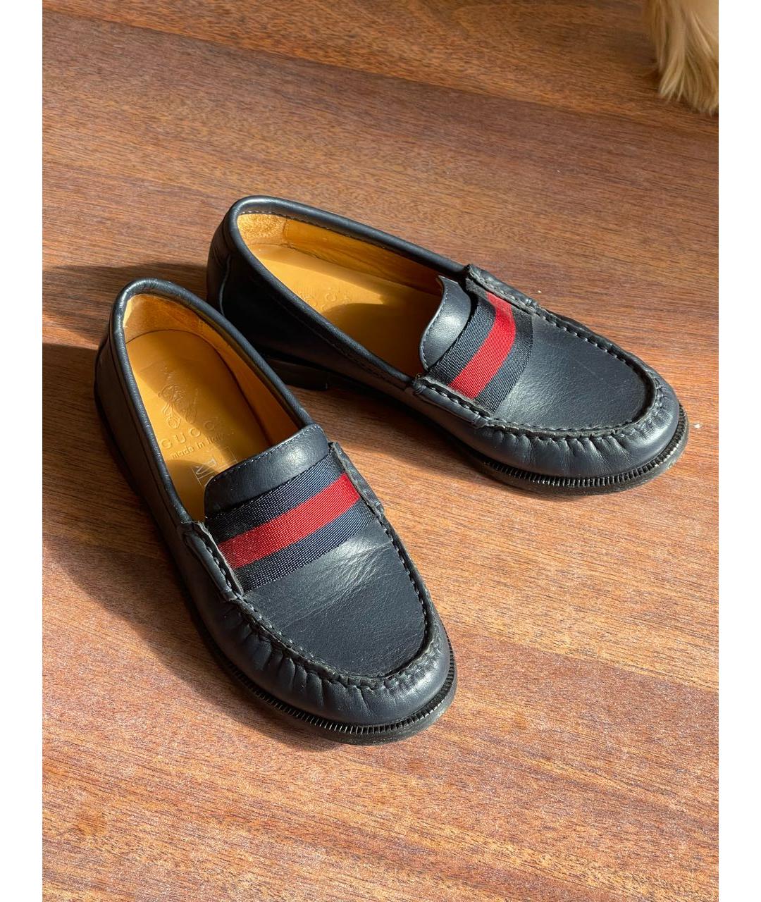 GUCCI Темно-синие кожаные лоферы/мокасины, фото 3