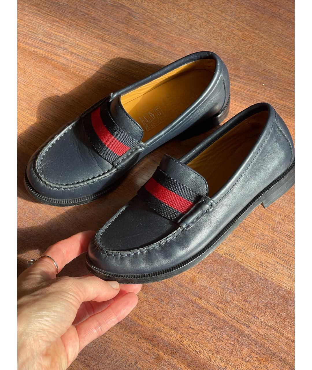 GUCCI Темно-синие кожаные лоферы/мокасины, фото 5
