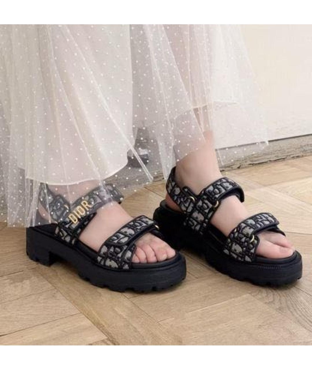 CHRISTIAN DIOR Черные текстильные сандалии, фото 6