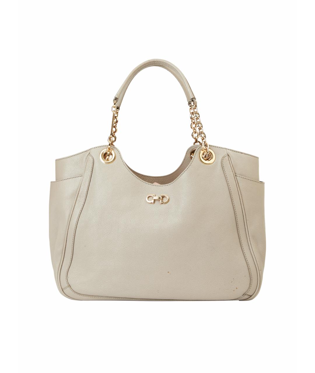 FERRAGAMO Белая кожаная сумка тоут, фото 1