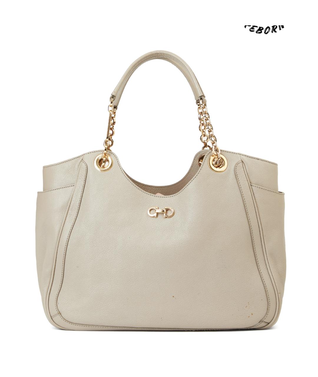 FERRAGAMO Белая кожаная сумка тоут, фото 6