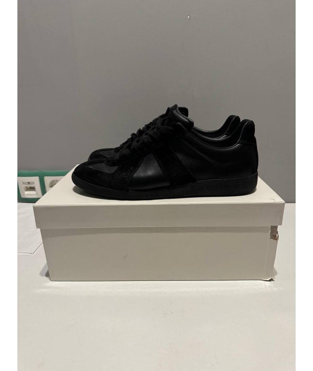 MAISON MARGIELA Черные кожаные низкие кроссовки / кеды, фото 2