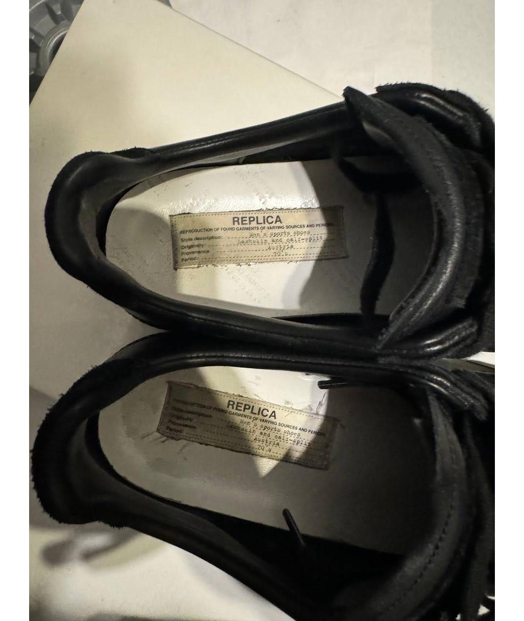 MAISON MARGIELA Черные кожаные низкие кроссовки / кеды, фото 4