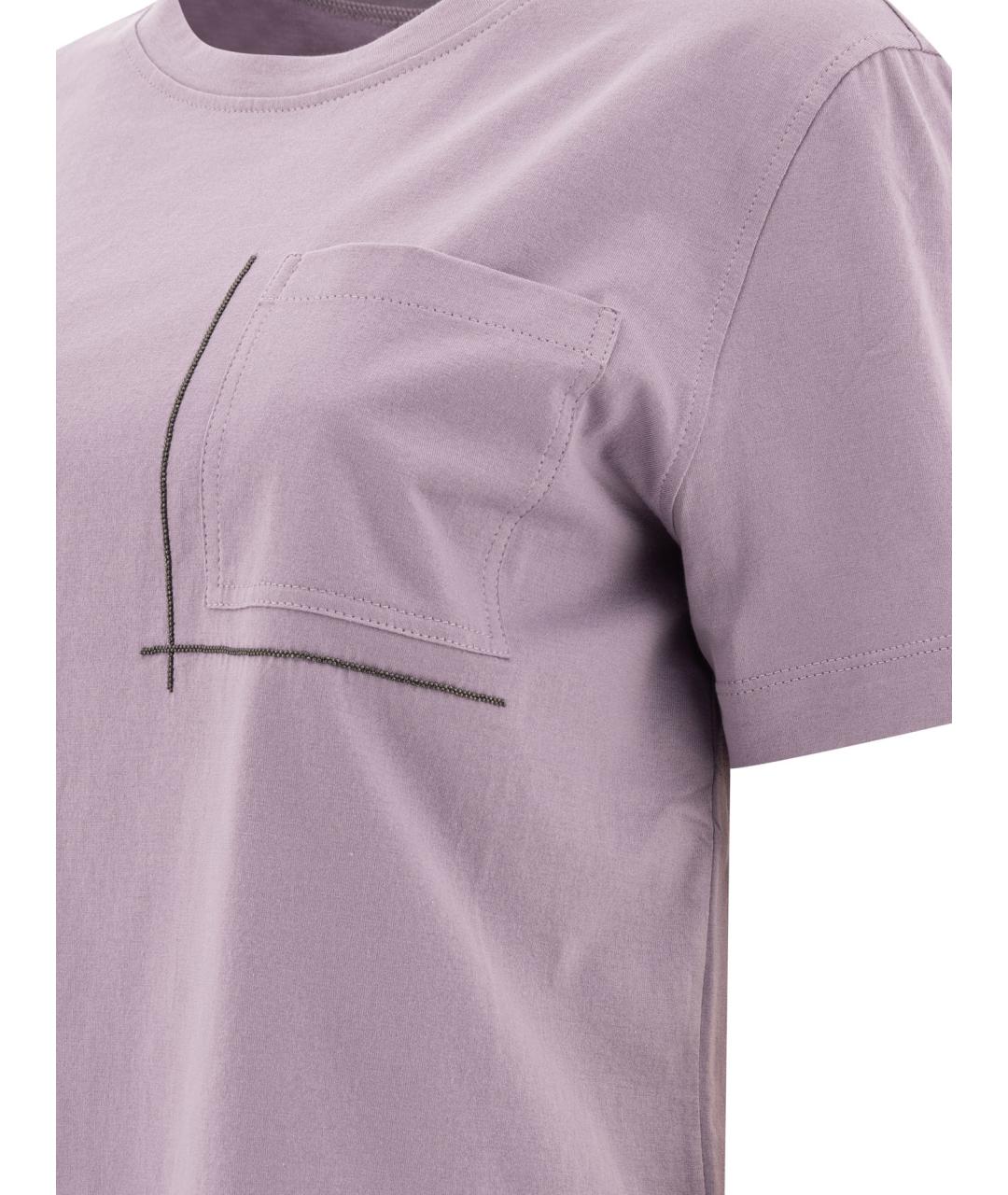 BRUNELLO CUCINELLI Фиолетовая хлопковая футболка, фото 4