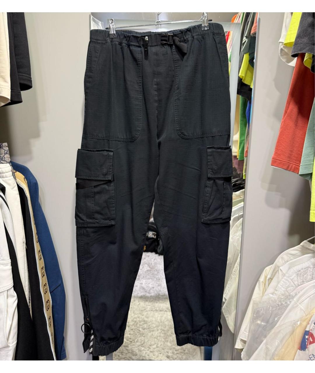 OFF-WHITE Черные хлопко-эластановые повседневные брюки, фото 5