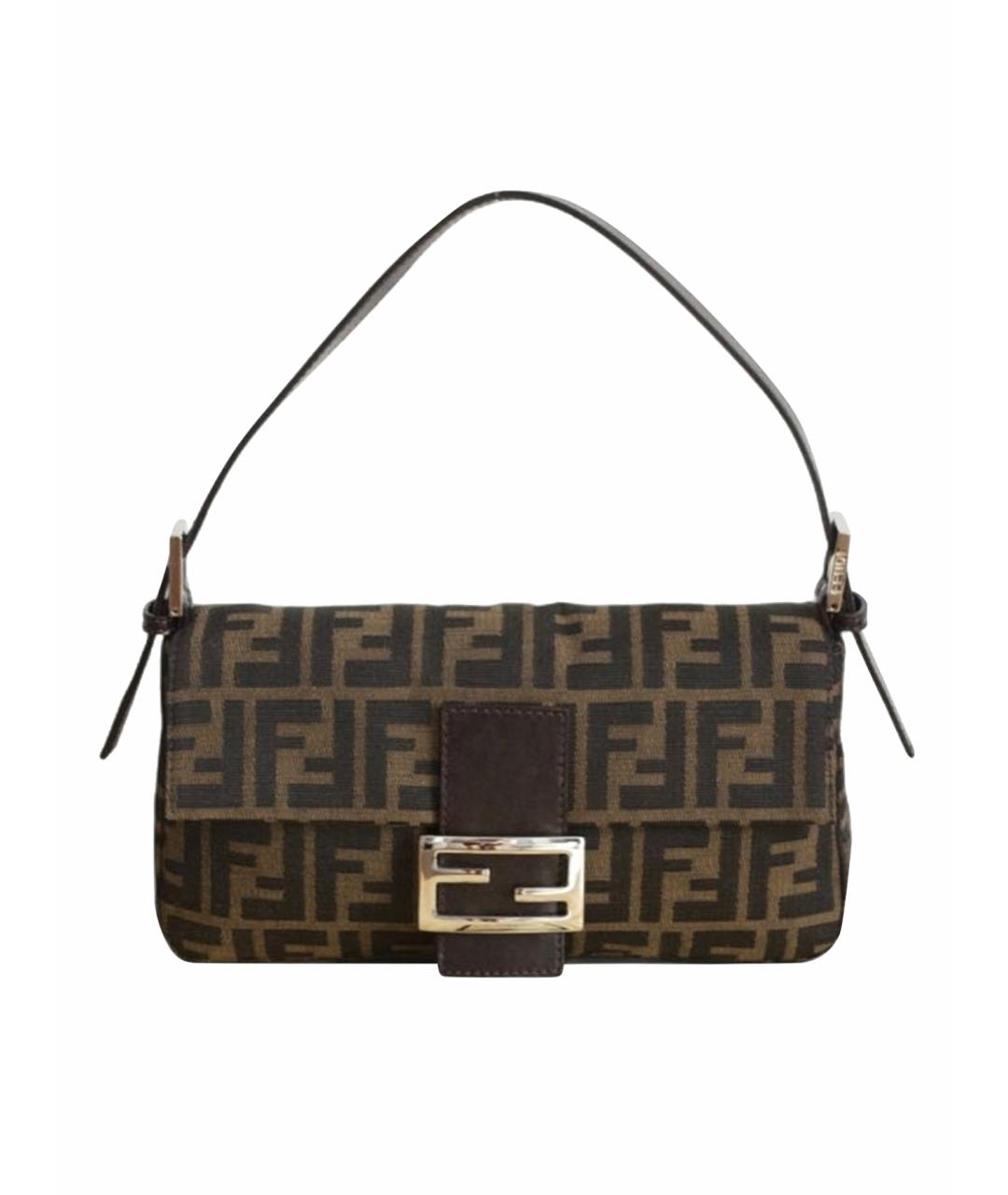 FENDI Коричневая тканевая сумка с короткими ручками, фото 1