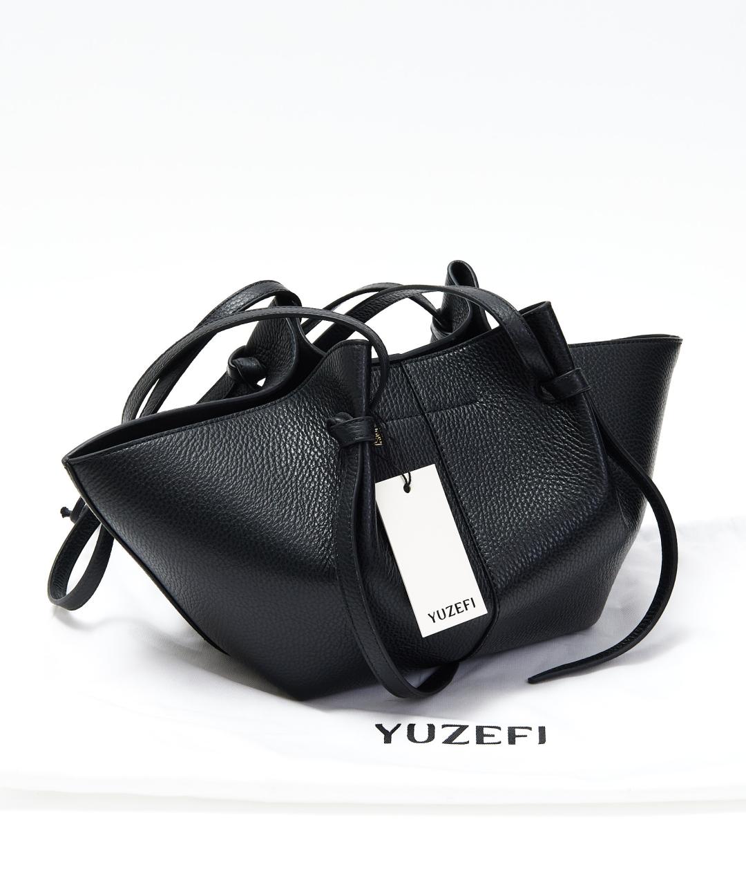 YUZEFI Черная кожаная сумка тоут, фото 9