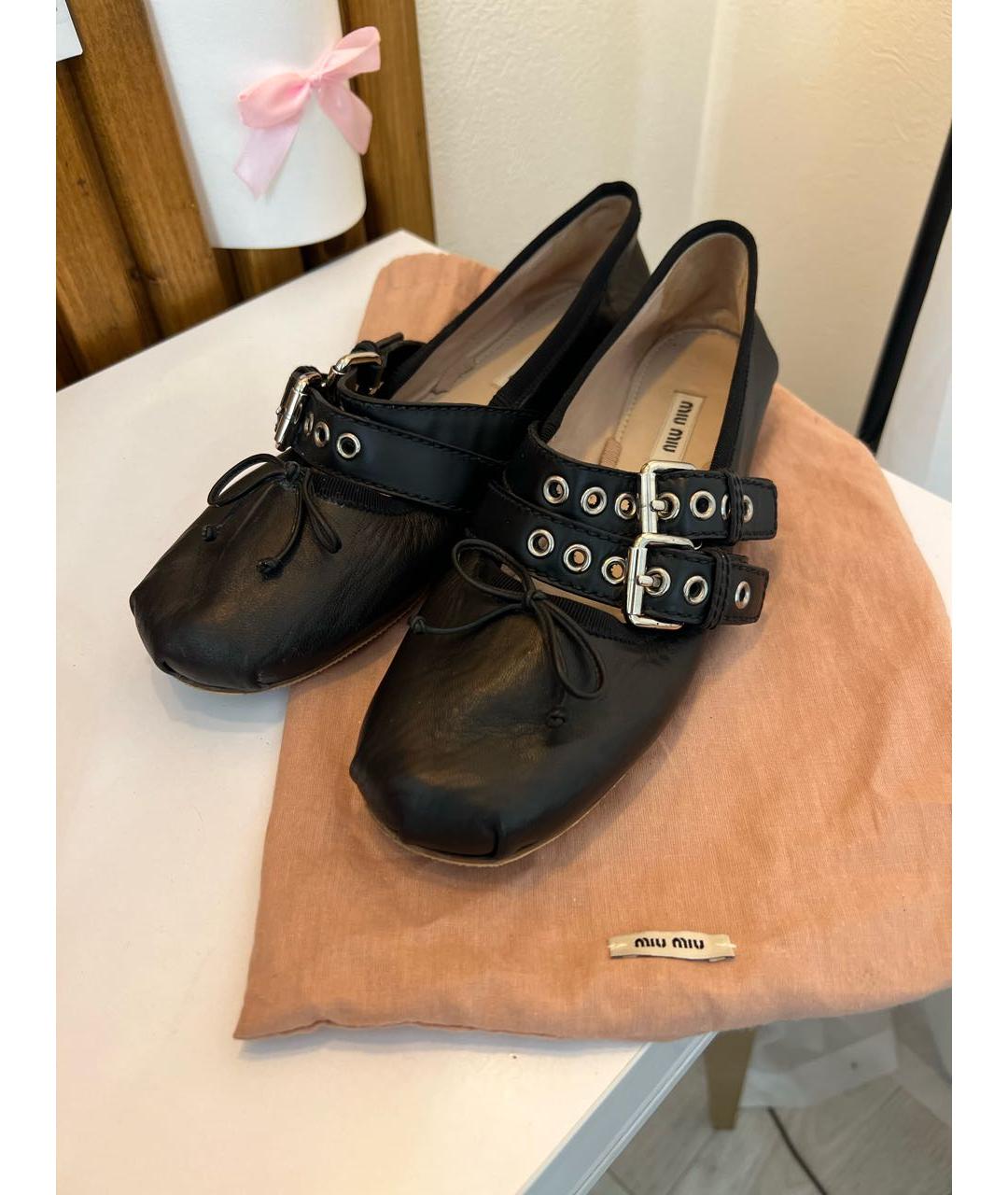 MIU MIU Черные кожаные балетки, фото 5