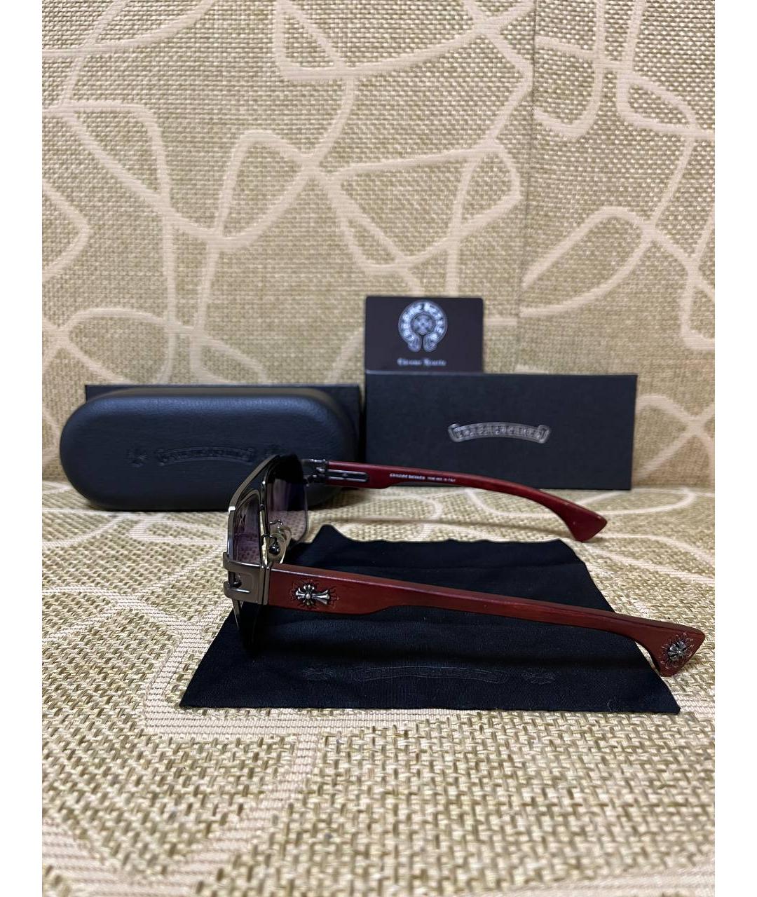 CHROME HEARTS Красные деревянные солнцезащитные очки, фото 3