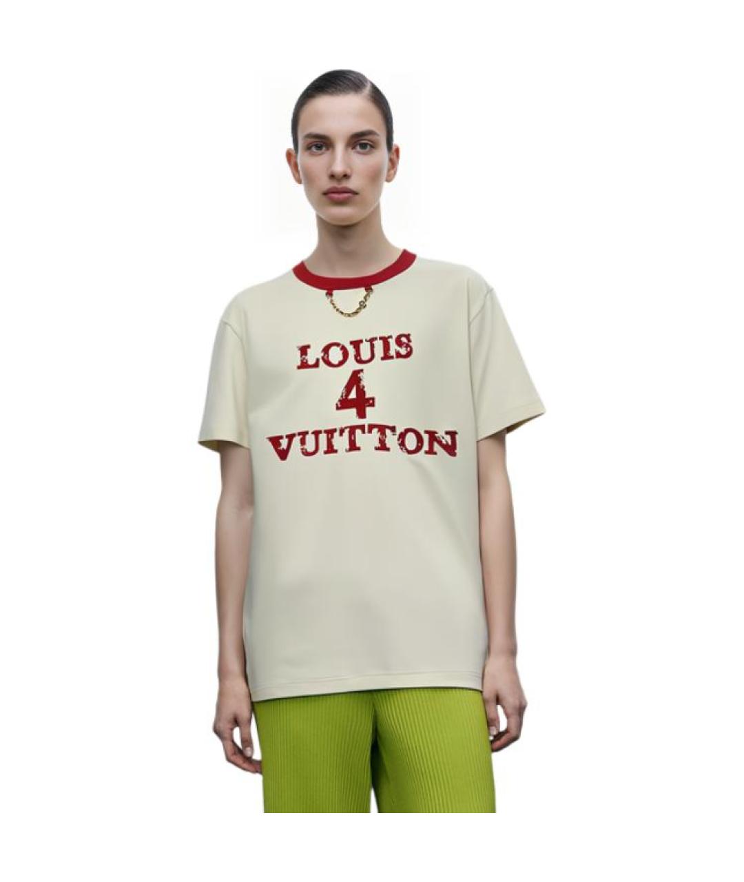 LOUIS VUITTON Бежевая хлопковая футболка, фото 4