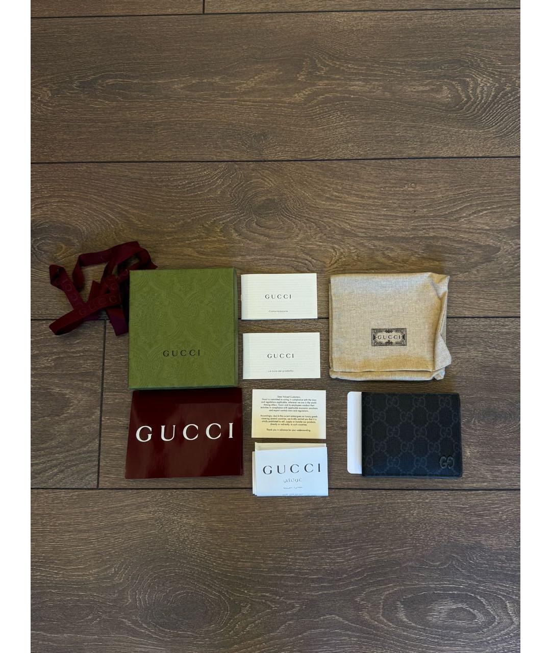 GUCCI Антрацитовый кожаный кошелек, фото 4