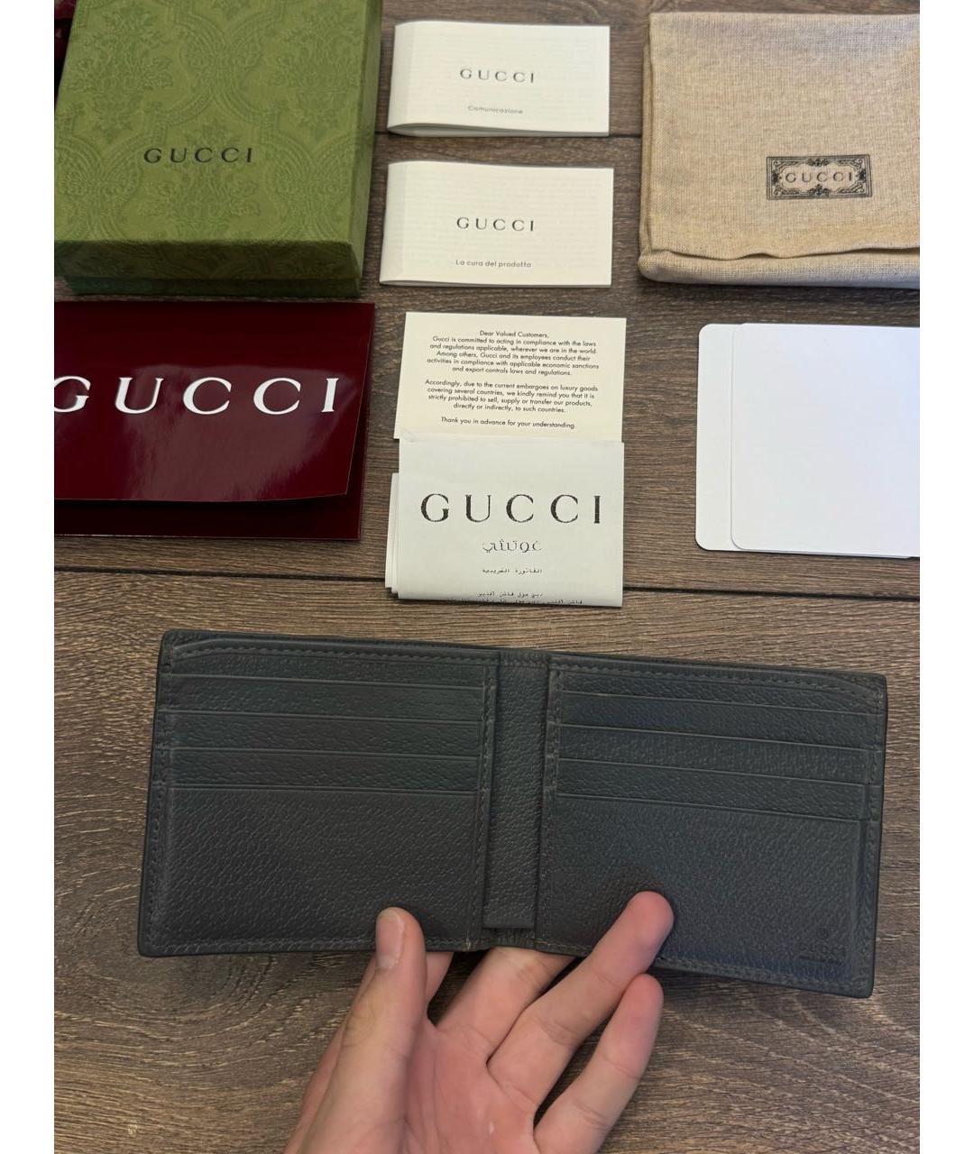 GUCCI Антрацитовый кожаный кошелек, фото 3