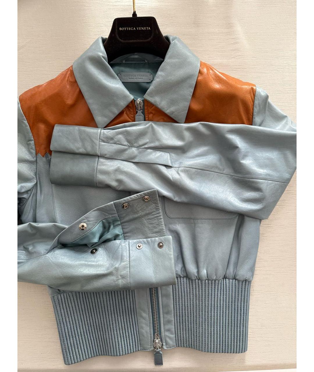 BOTTEGA VENETA Голубая кожаная куртка, фото 4
