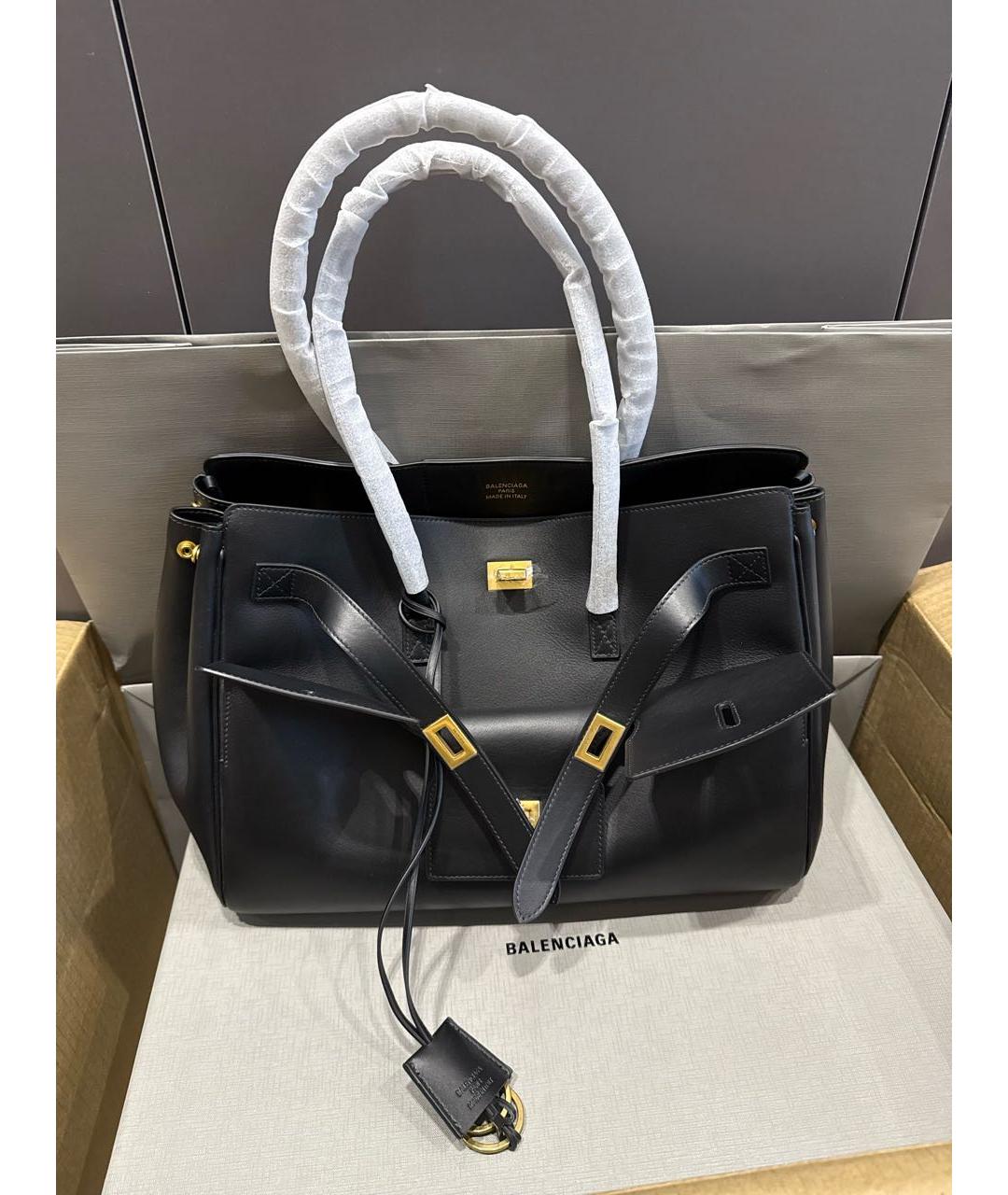 BALENCIAGA Черная кожаная сумка тоут, фото 2