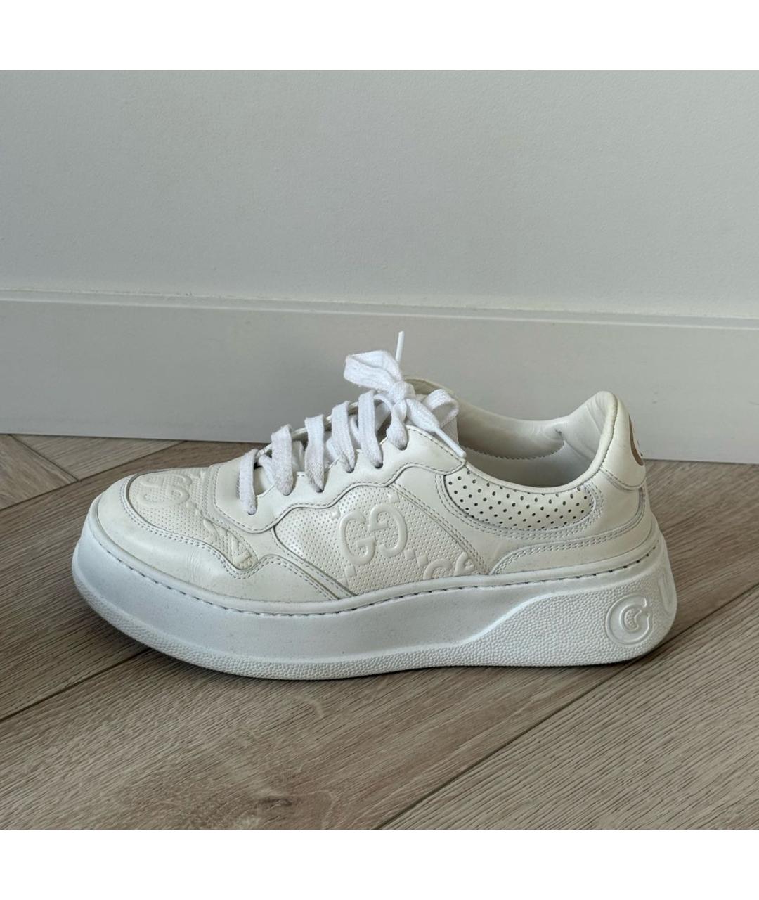 GUCCI Белые кожаные кроссовки, фото 5