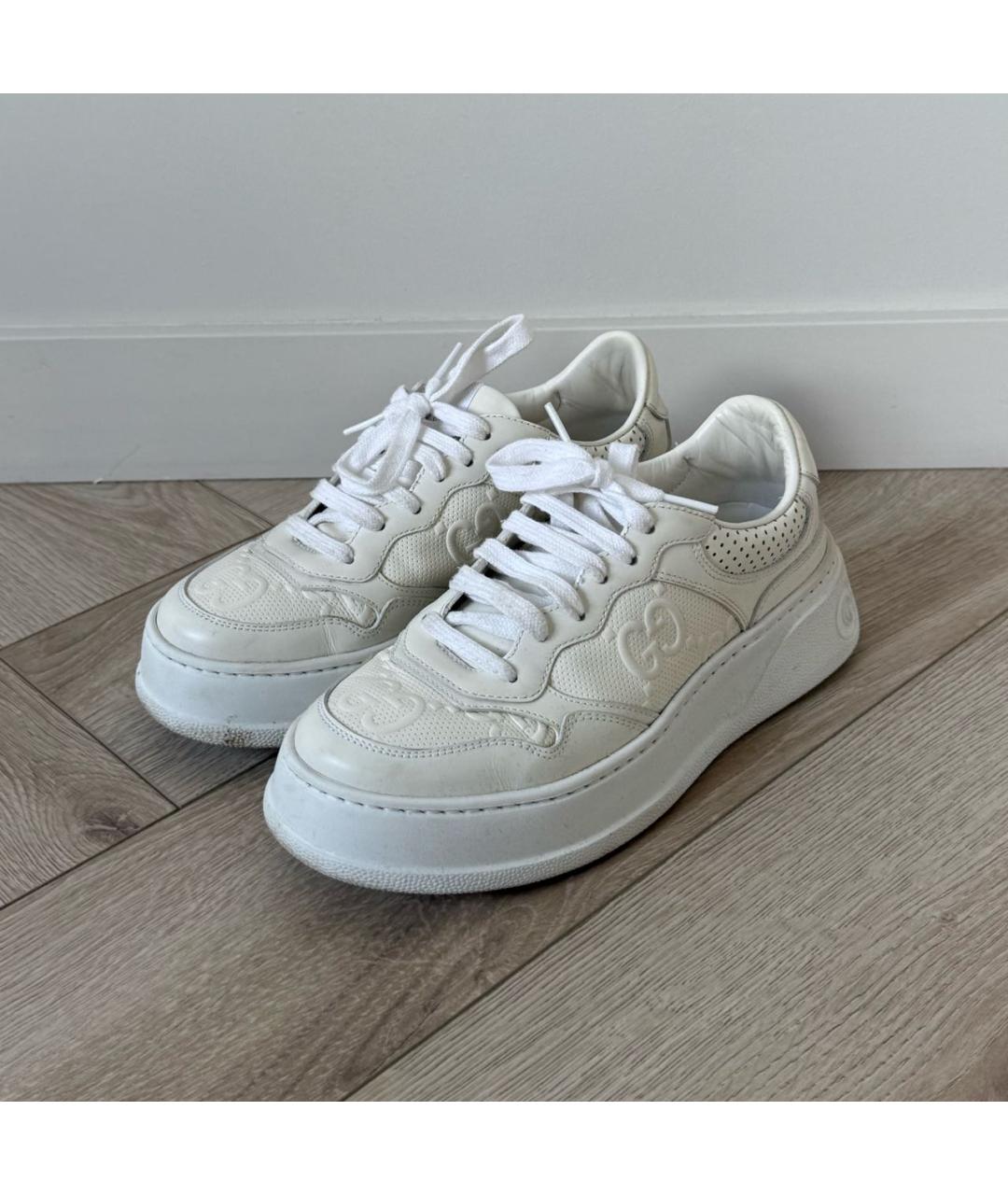 GUCCI Белые кожаные кроссовки, фото 2