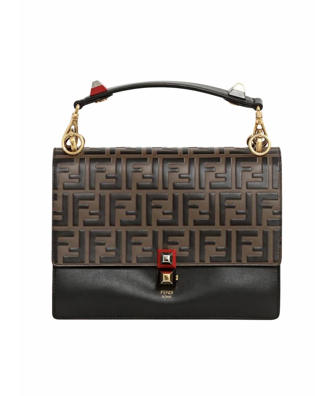 FENDI Коричневая кожаная сумка с короткими ручками, фото 1