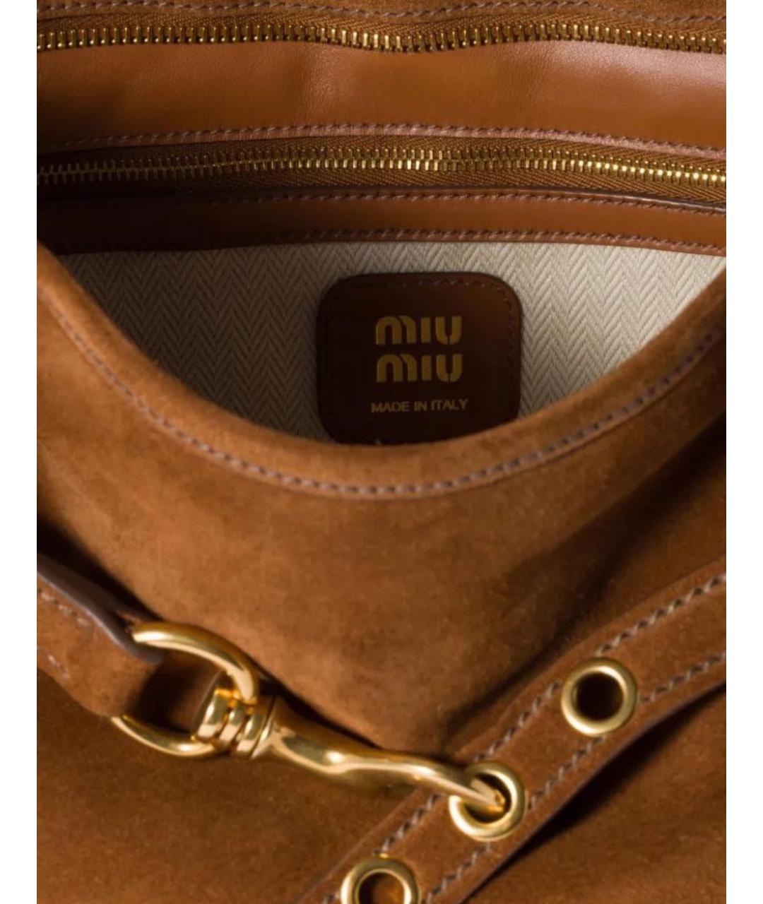 MIU MIU Коричневая замшевая сумка с короткими ручками, фото 4