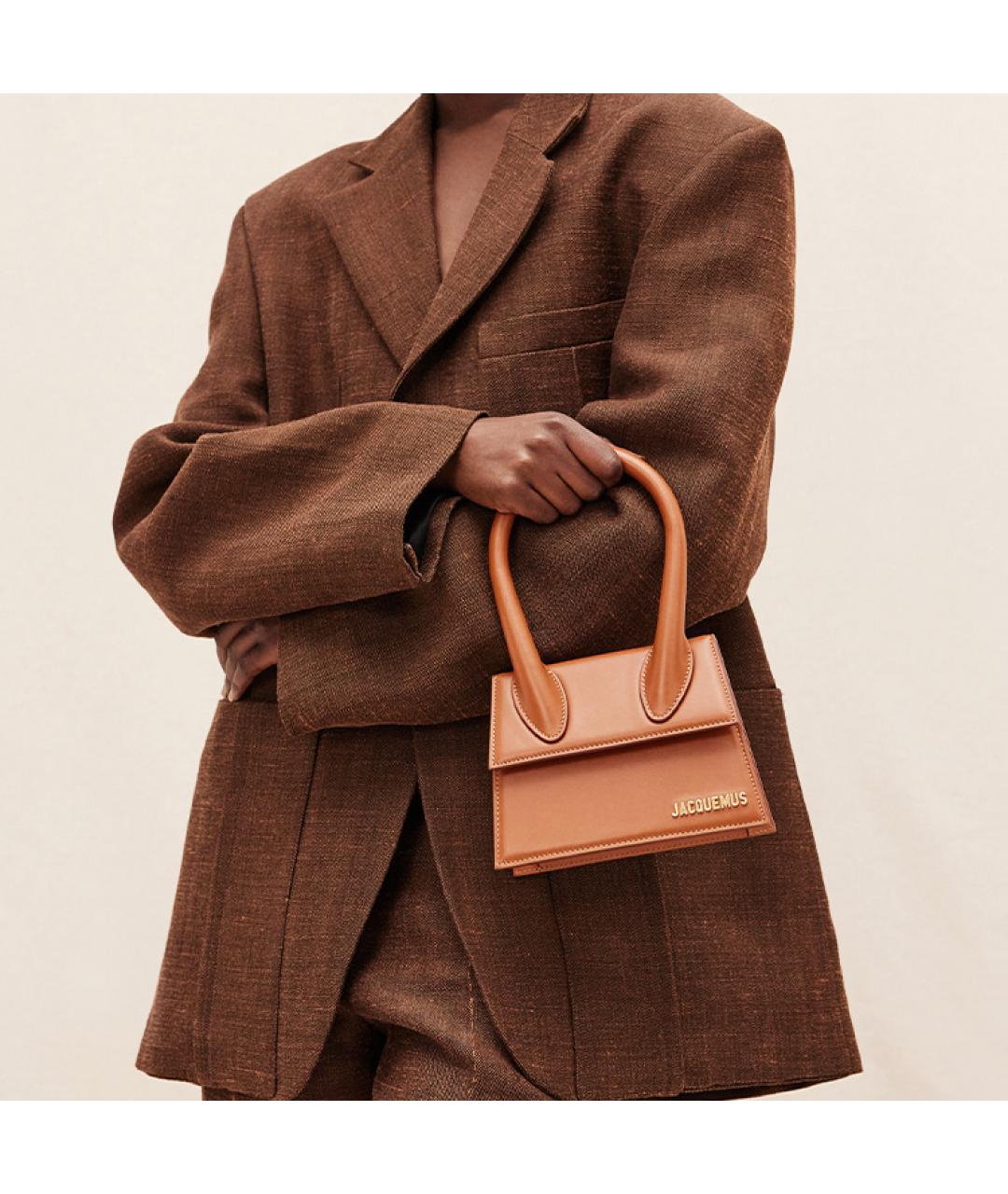 JACQUEMUS Коричневая кожаная сумка с короткими ручками, фото 4