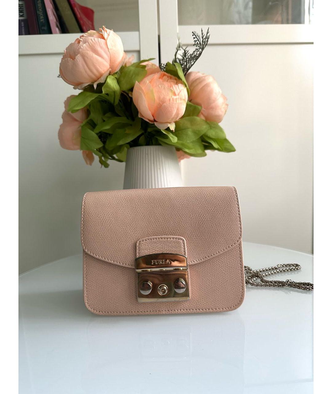 FURLA Бежевая кожаная сумка через плечо, фото 5