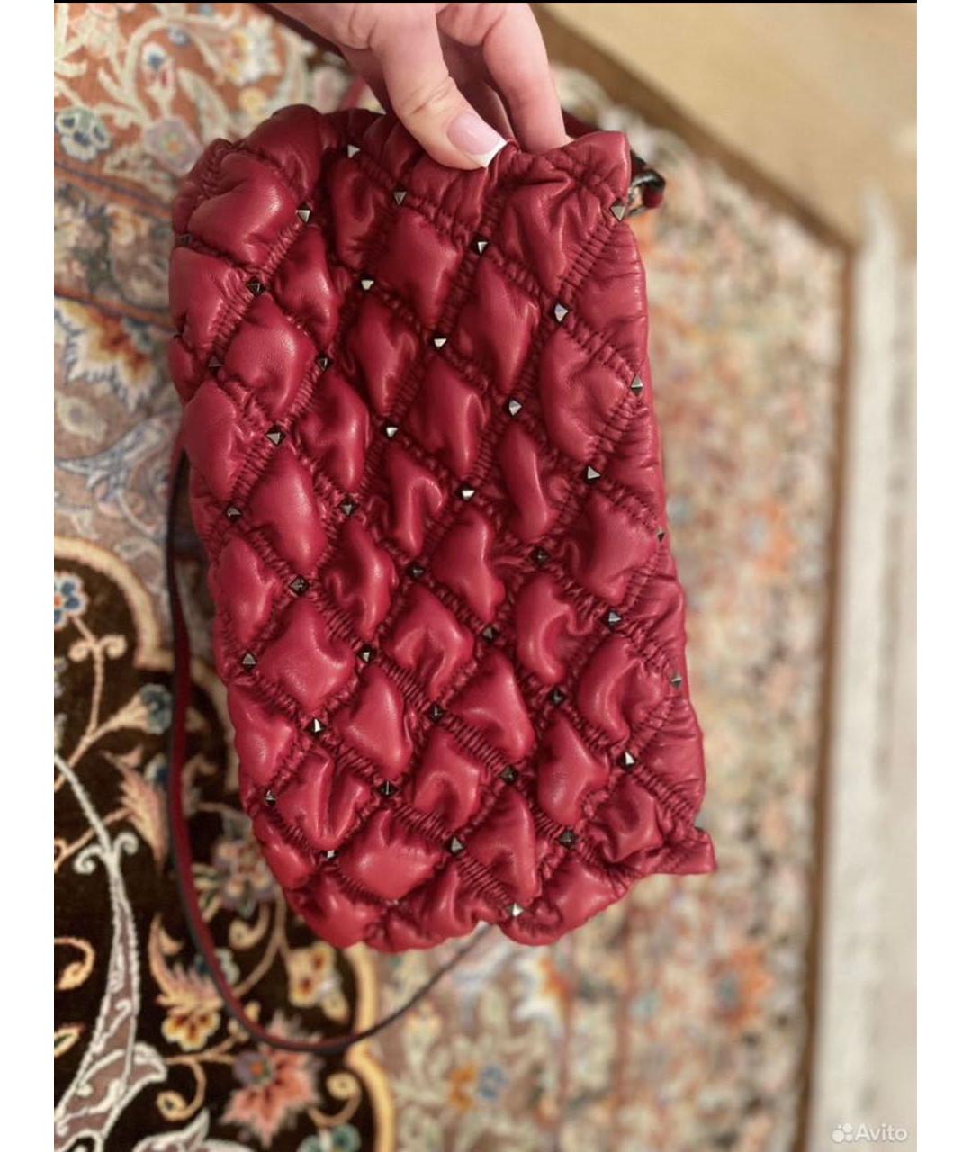 VALENTINO Бордовая кожаная пляжная сумка, фото 5