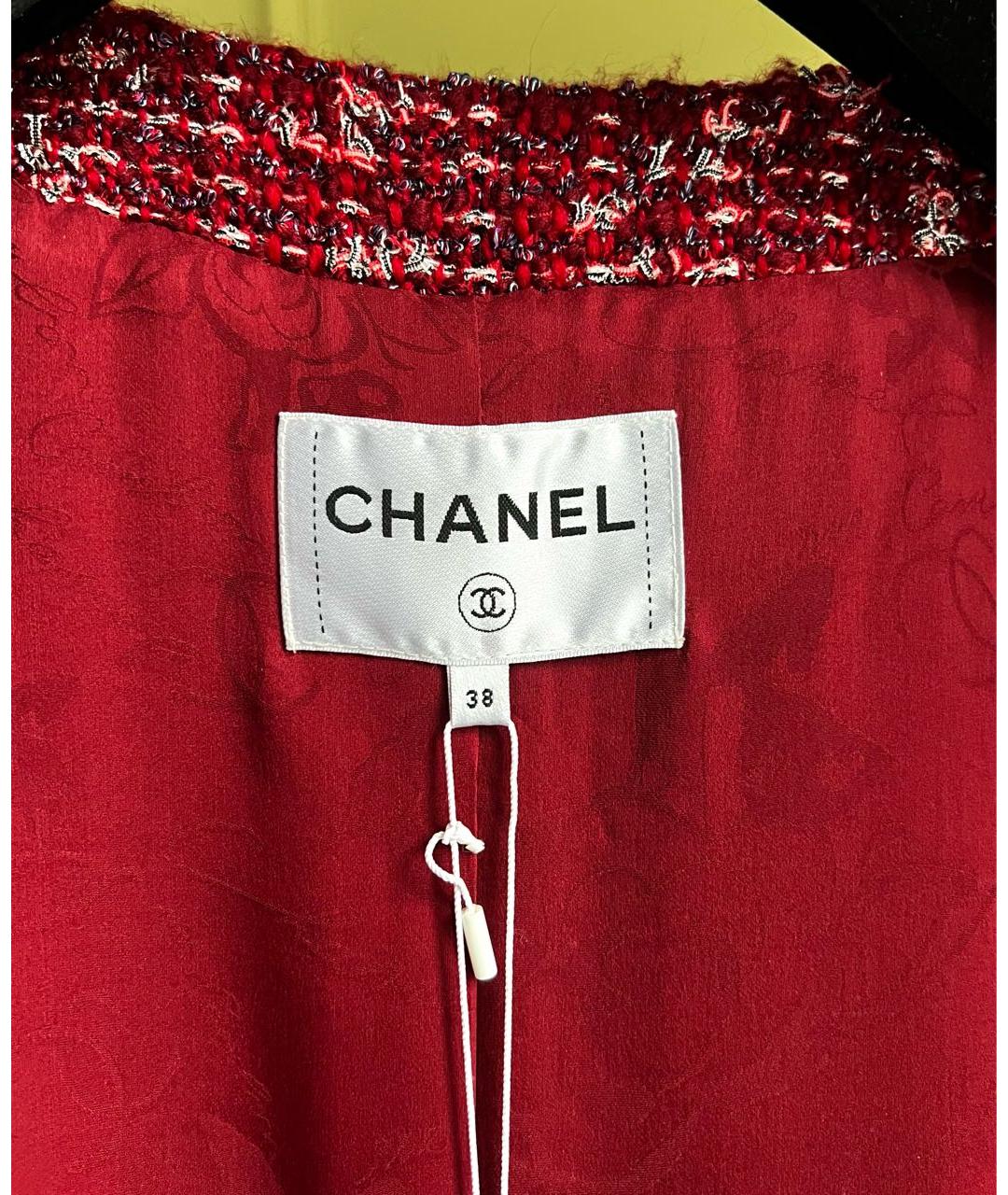 CHANEL Бордовый твидовый жакет/пиджак, фото 7